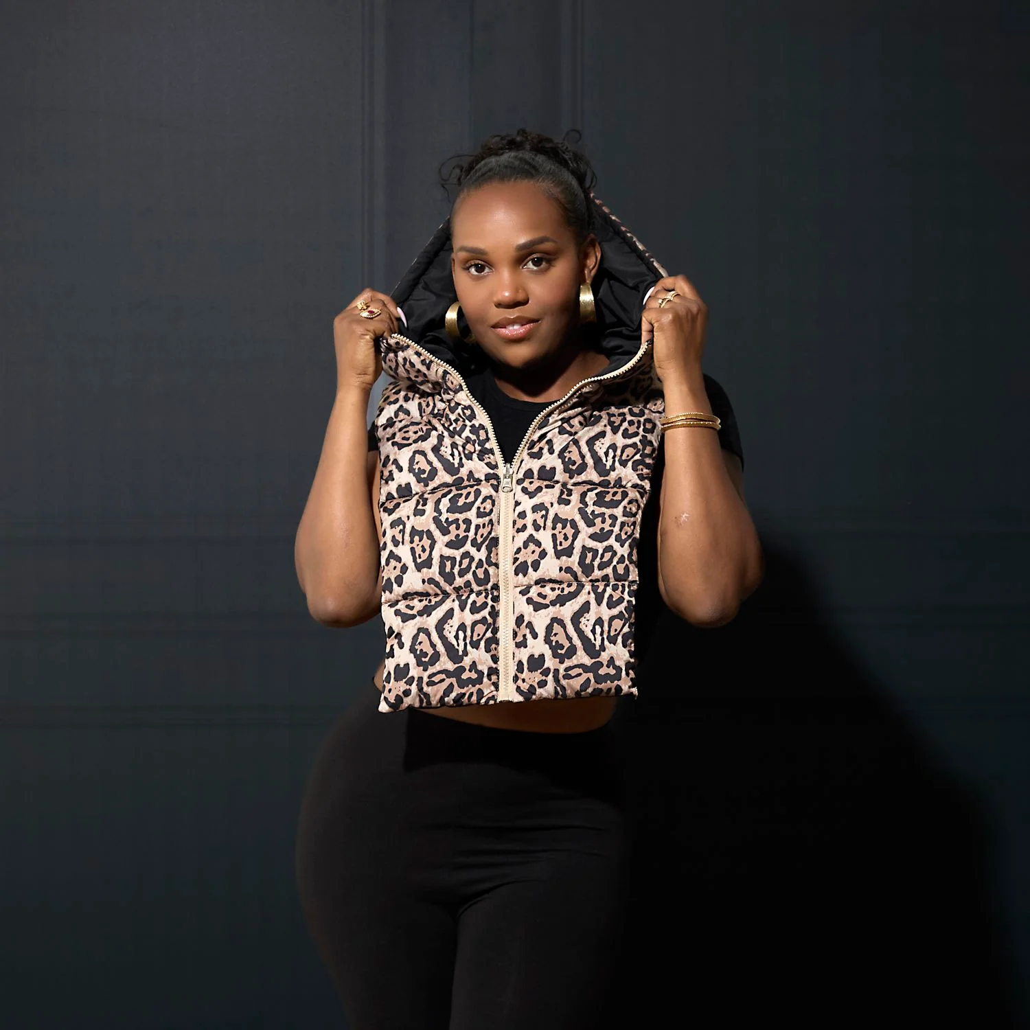 CAPUCHE DOUDOUNE REVERSIBLE LEOPARD