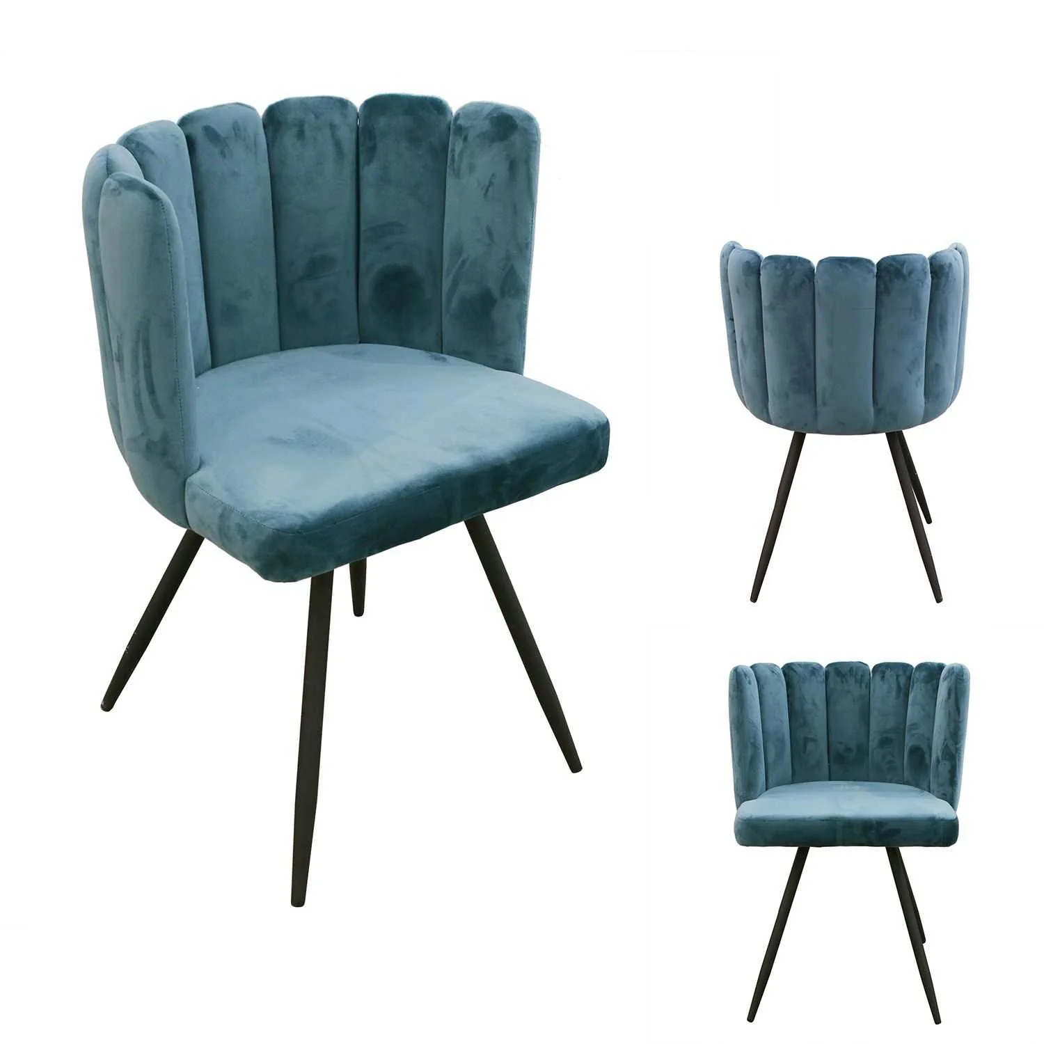 CHAISE ARIEL VELOURS BLEU CANARD - Image 2