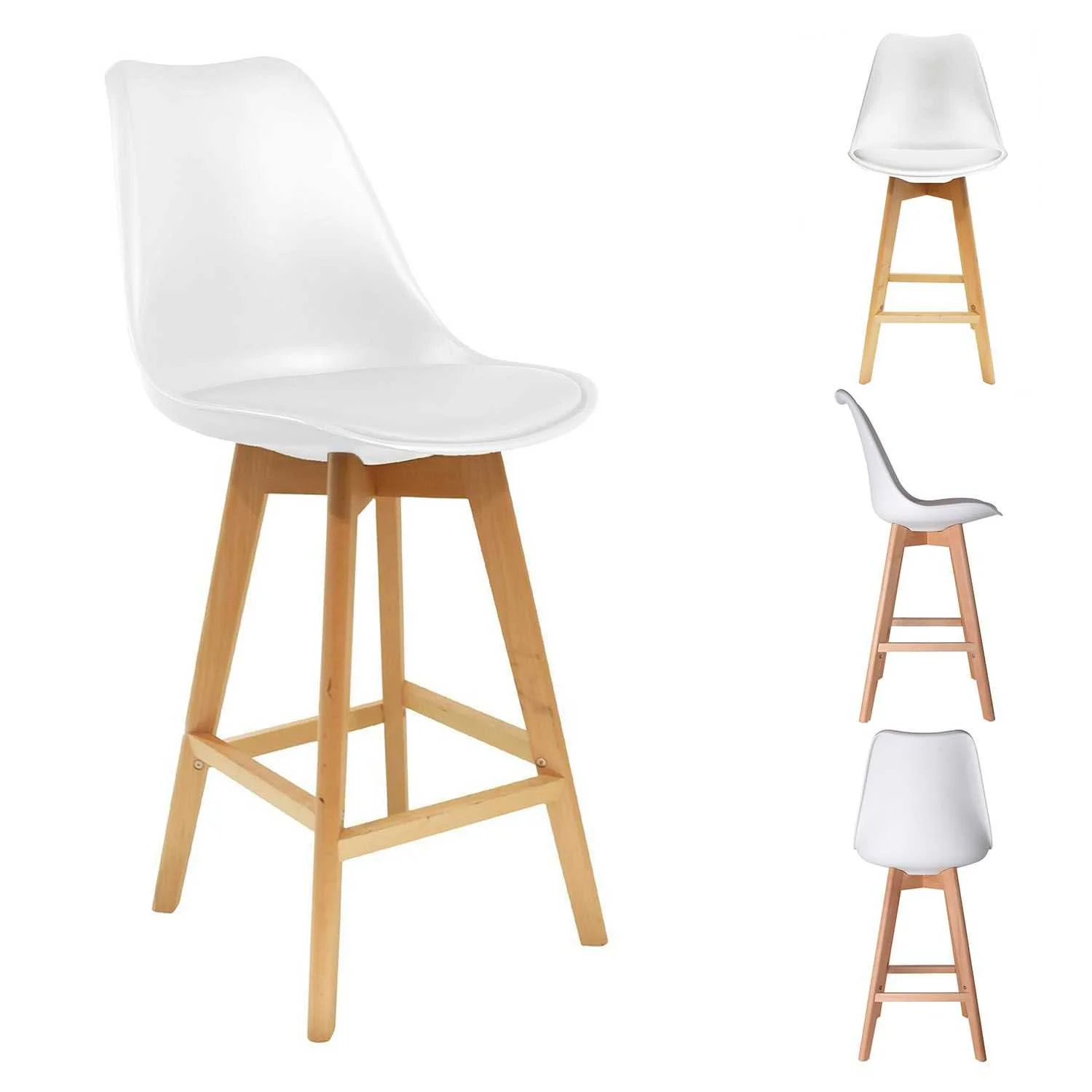 CHAISE DE BAR PP BLANCHE PIEDS BOIS - Image 2