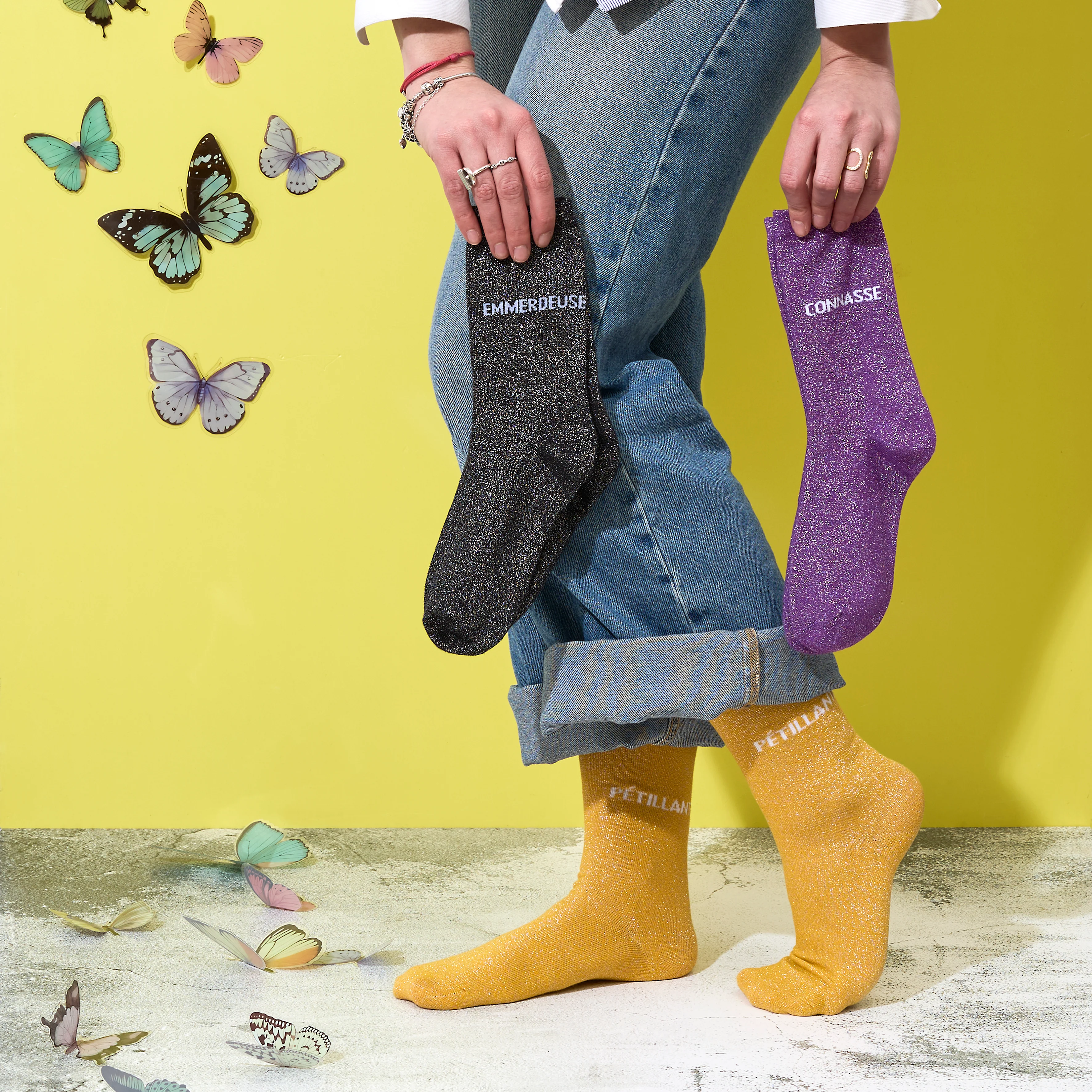 CHAUSSETTES PAILLETTES JAUNES PETILLANTE - Image 4