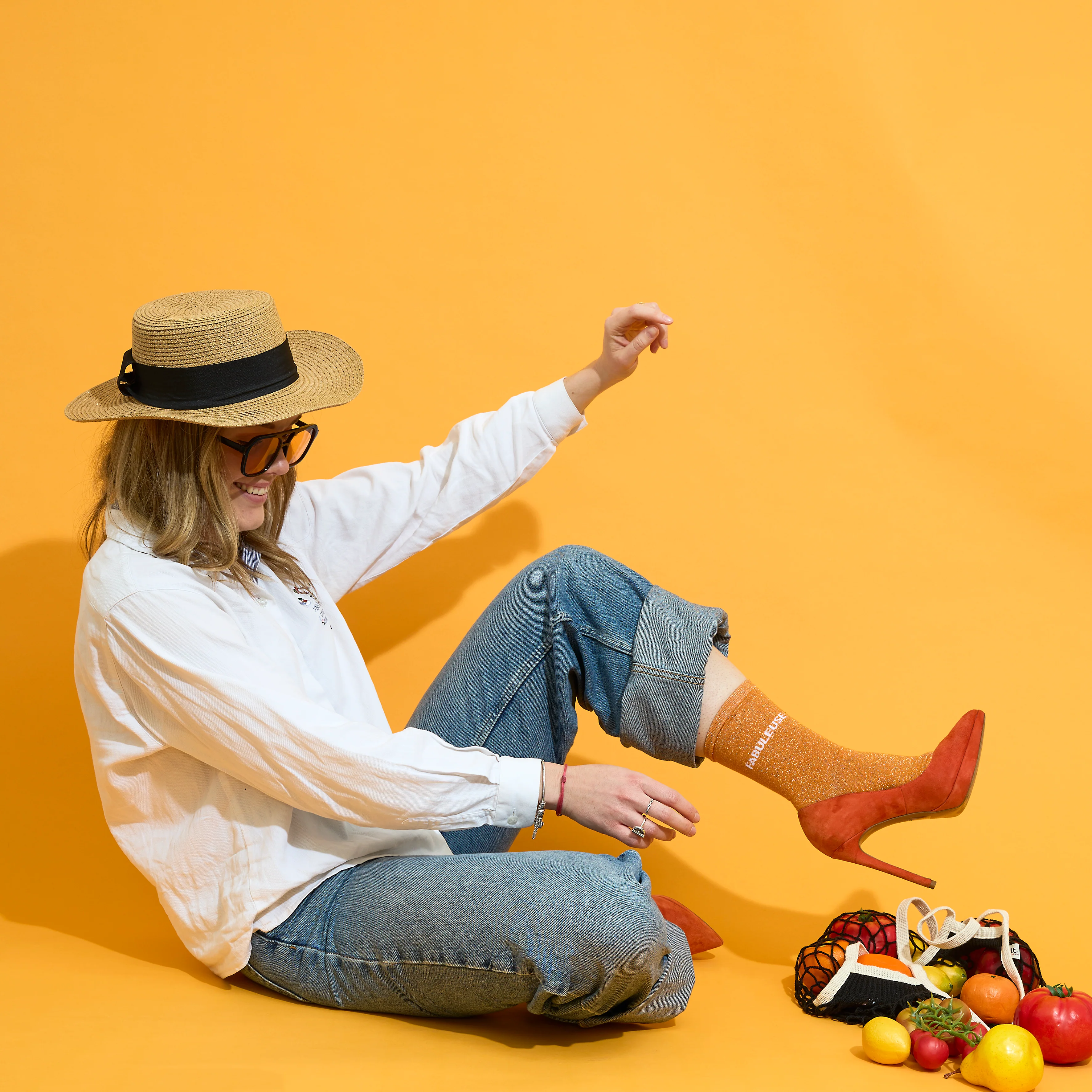 CHAUSSETTES PAILLETTES ORANGES FABULEUSE - Image 5