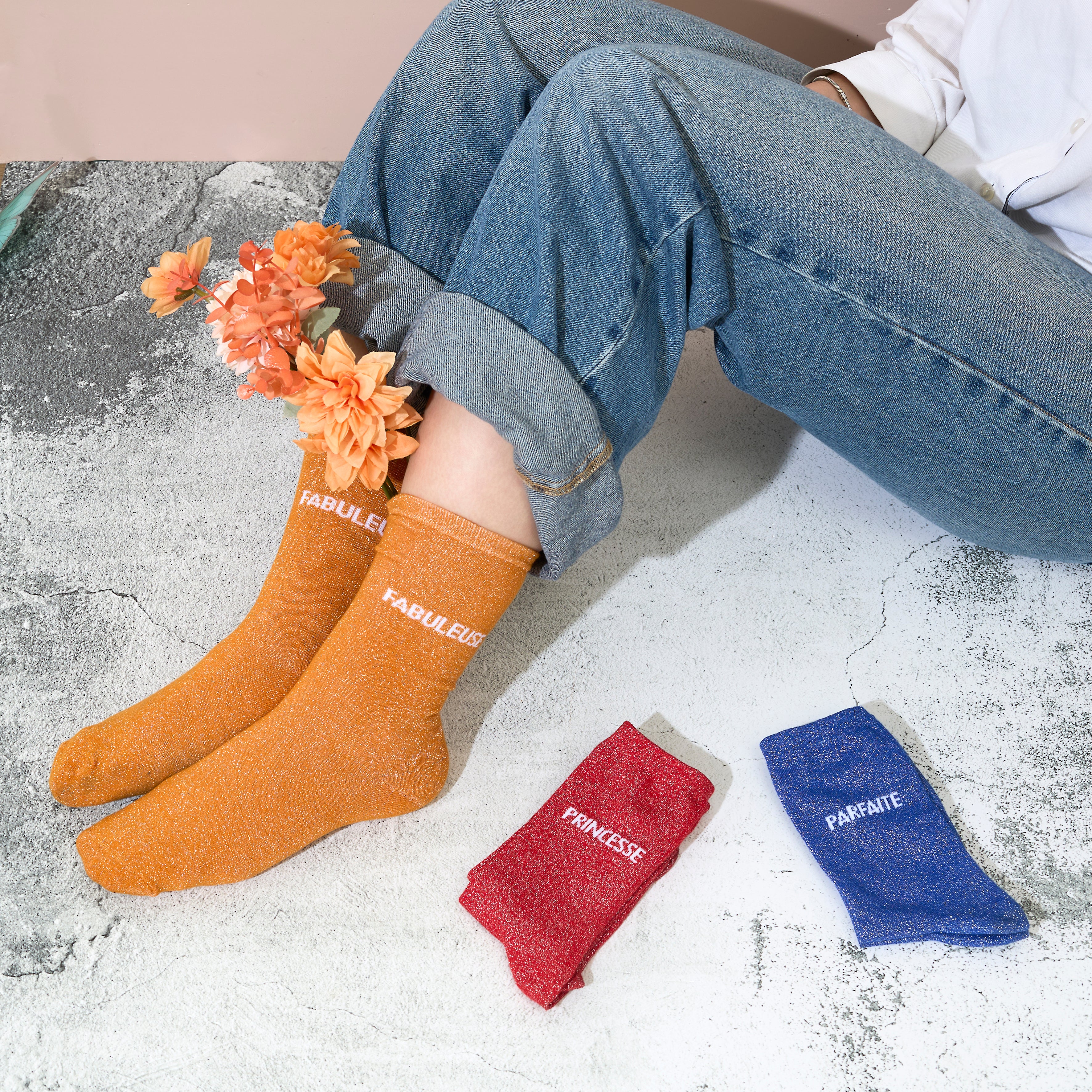 CHAUSSETTES PAILLETTES ORANGES FABULEUSE - Image 6