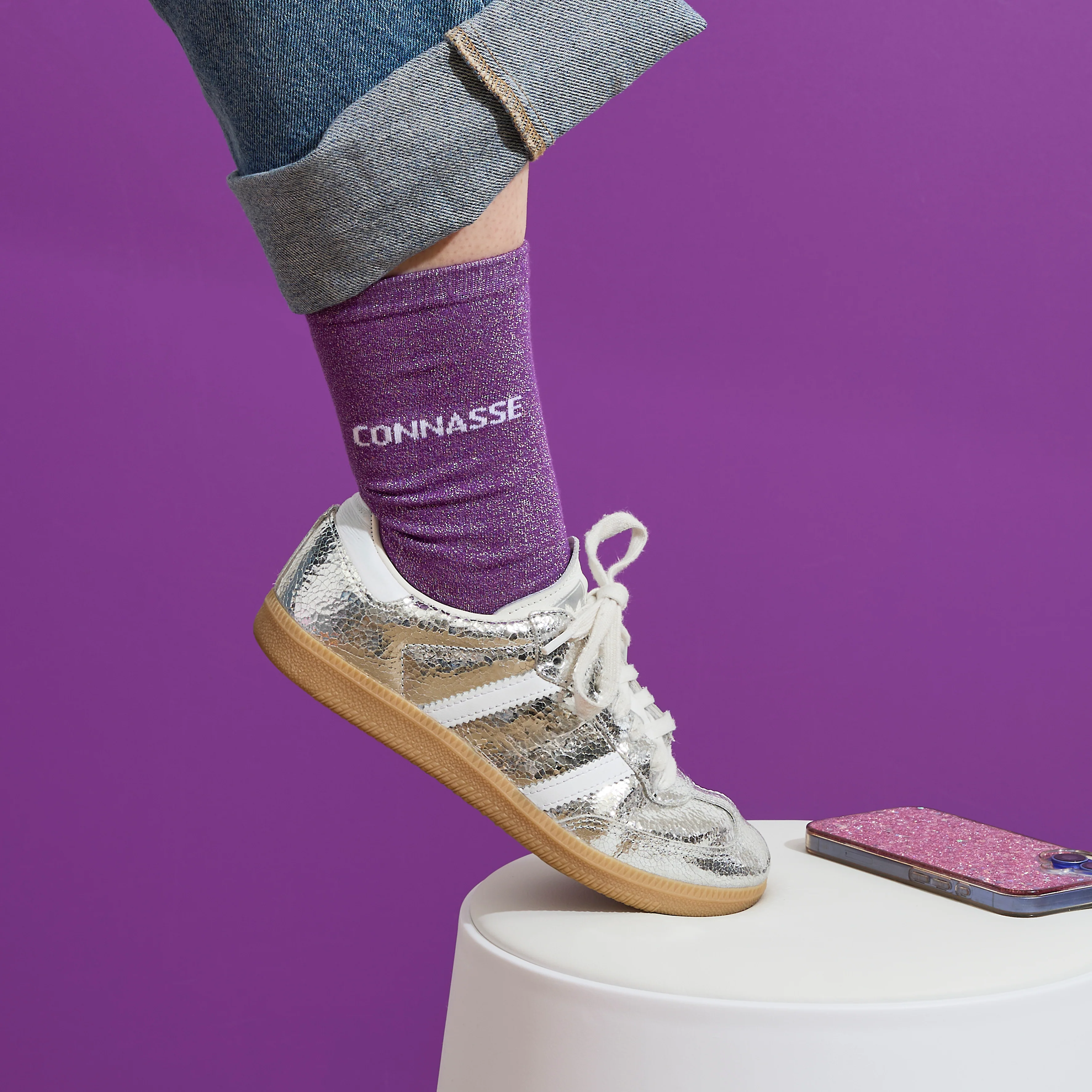 CHAUSSETTES PAILLETTES VIOLETTES CONNASSE - Image 2