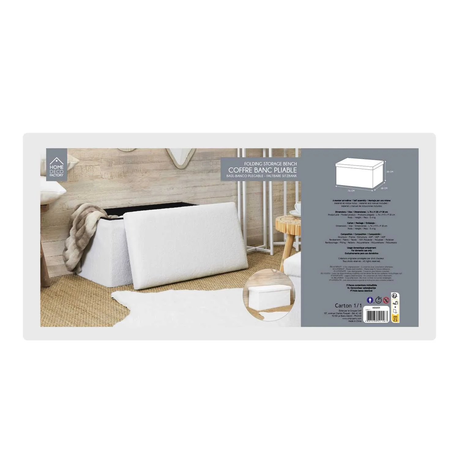 COFFRE BANC PLIABLE BOUCLETTE BLANC - Image 5