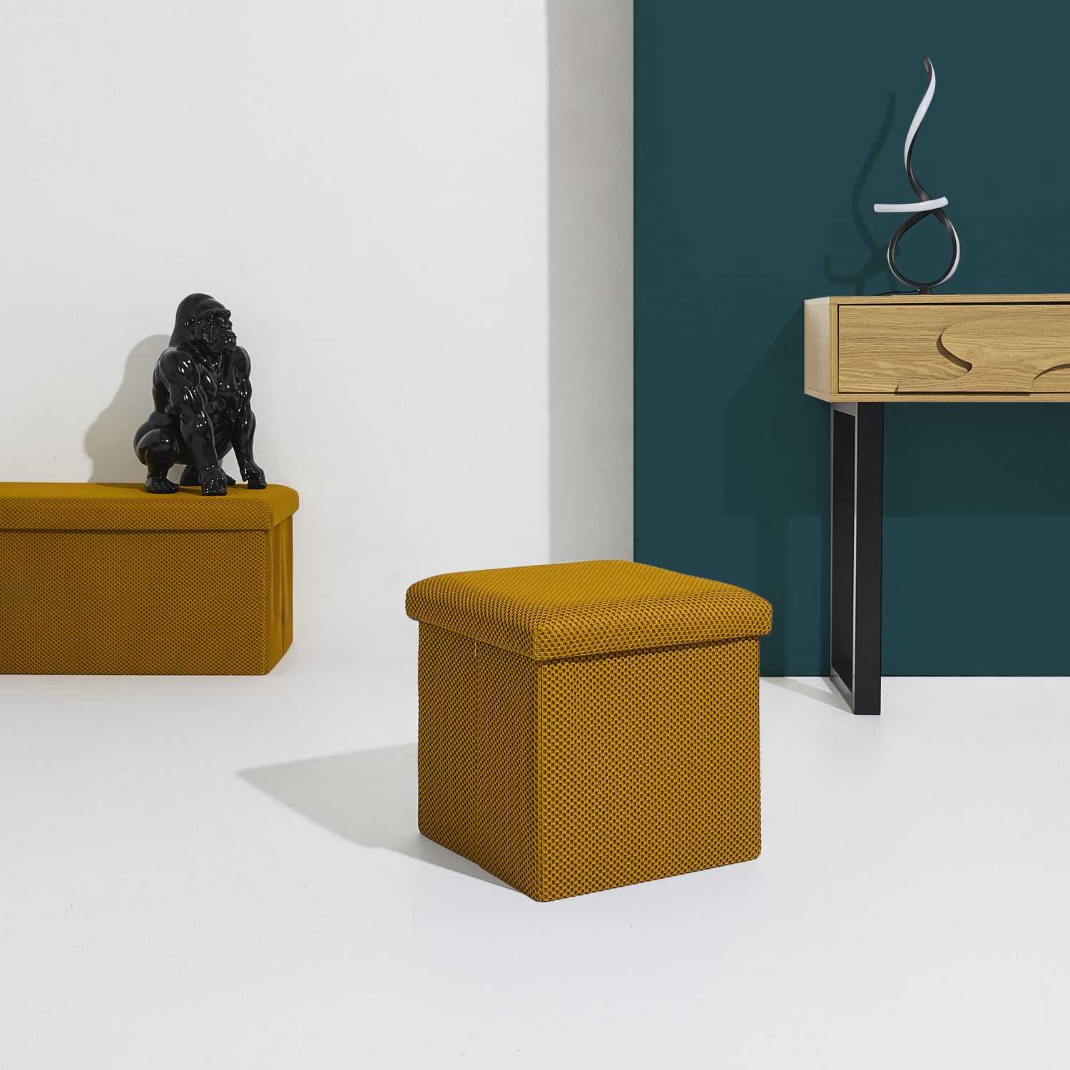 COFFRE POUF PLIABLE ATOME JAUNE - Image 2