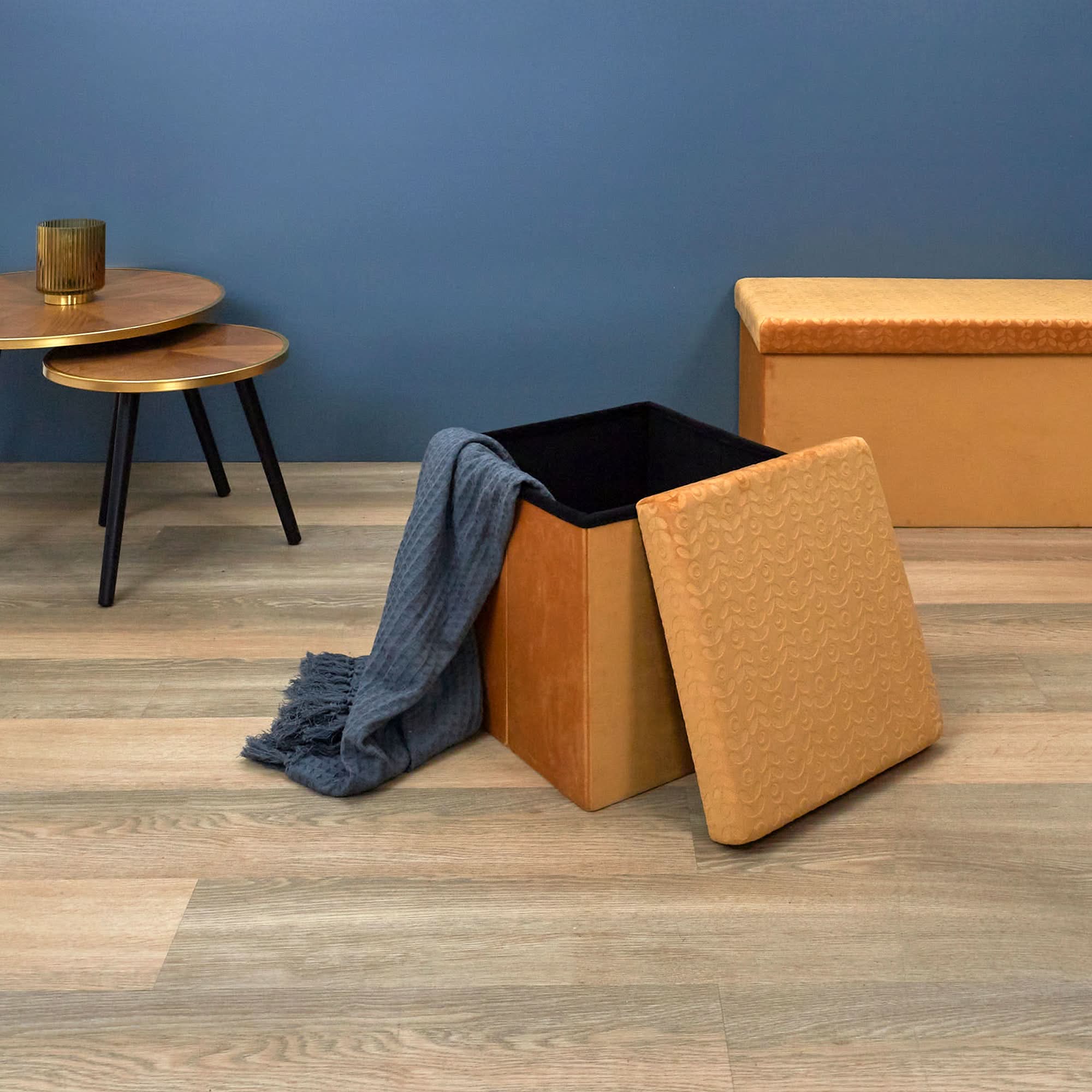 COFFRE POUF PLIABLE RETRO MOUTARDE - Image 5