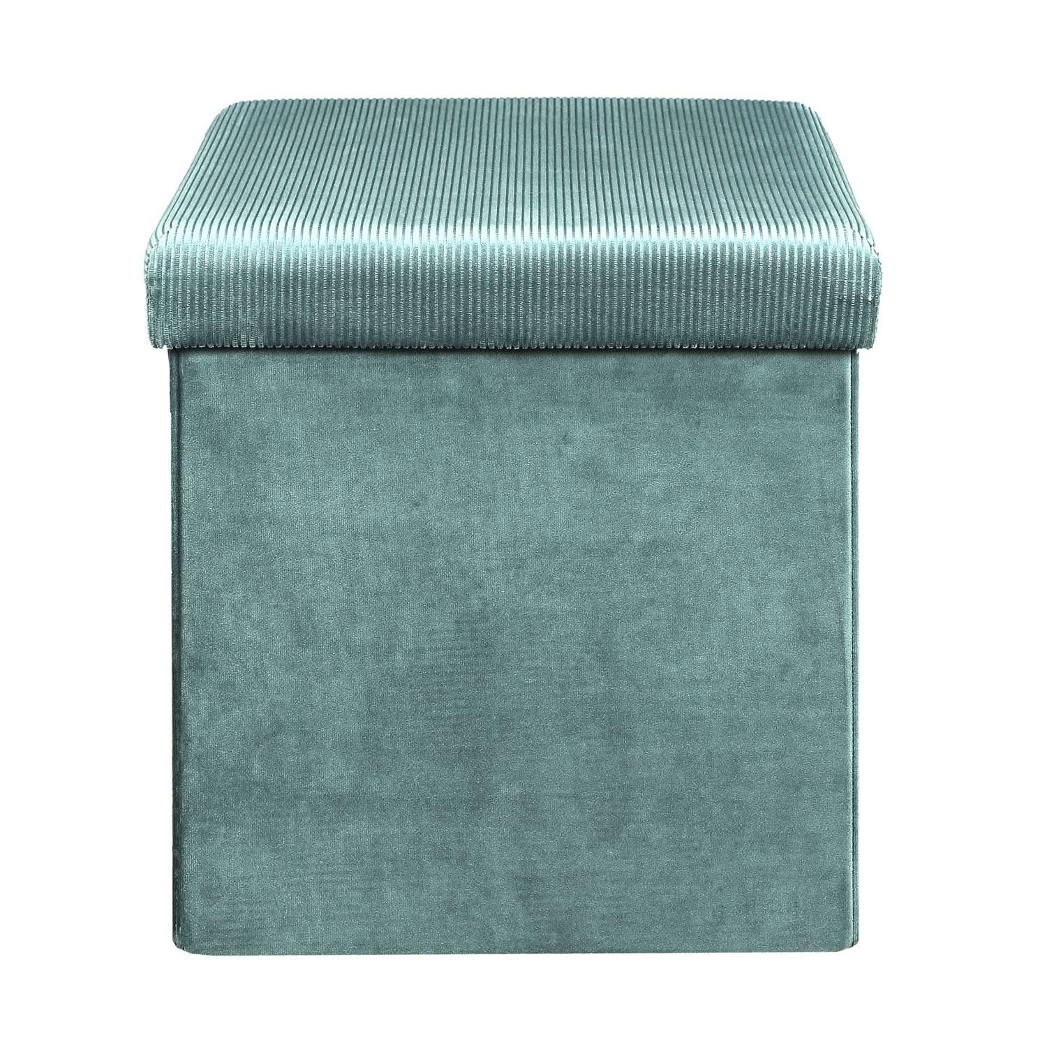 COFFRE POUF PLIABLE VELOURS COTELE GIULIA BLEU - Image 3