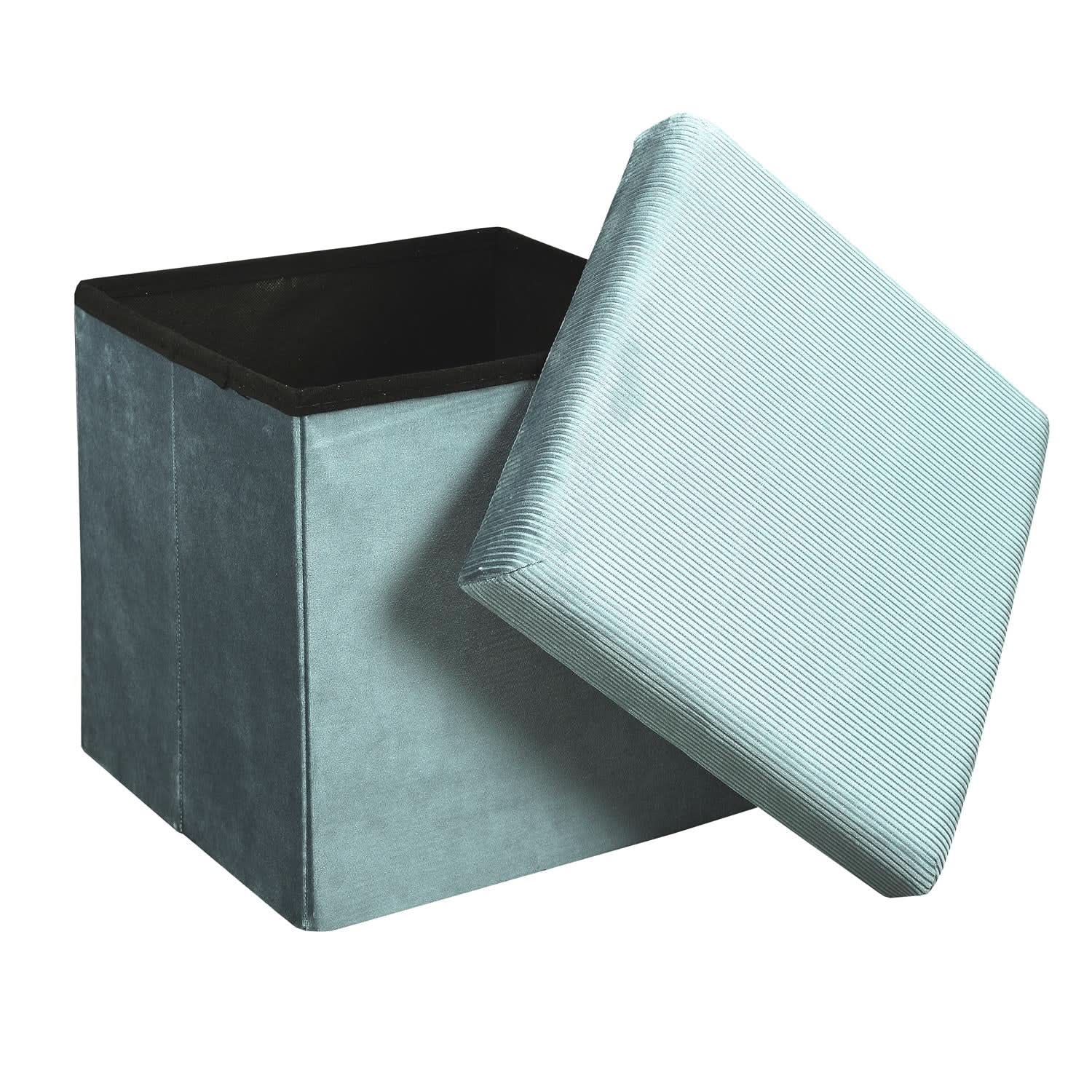 COFFRE POUF PLIABLE VELOURS COTELE GIULIA BLEU - Image 4