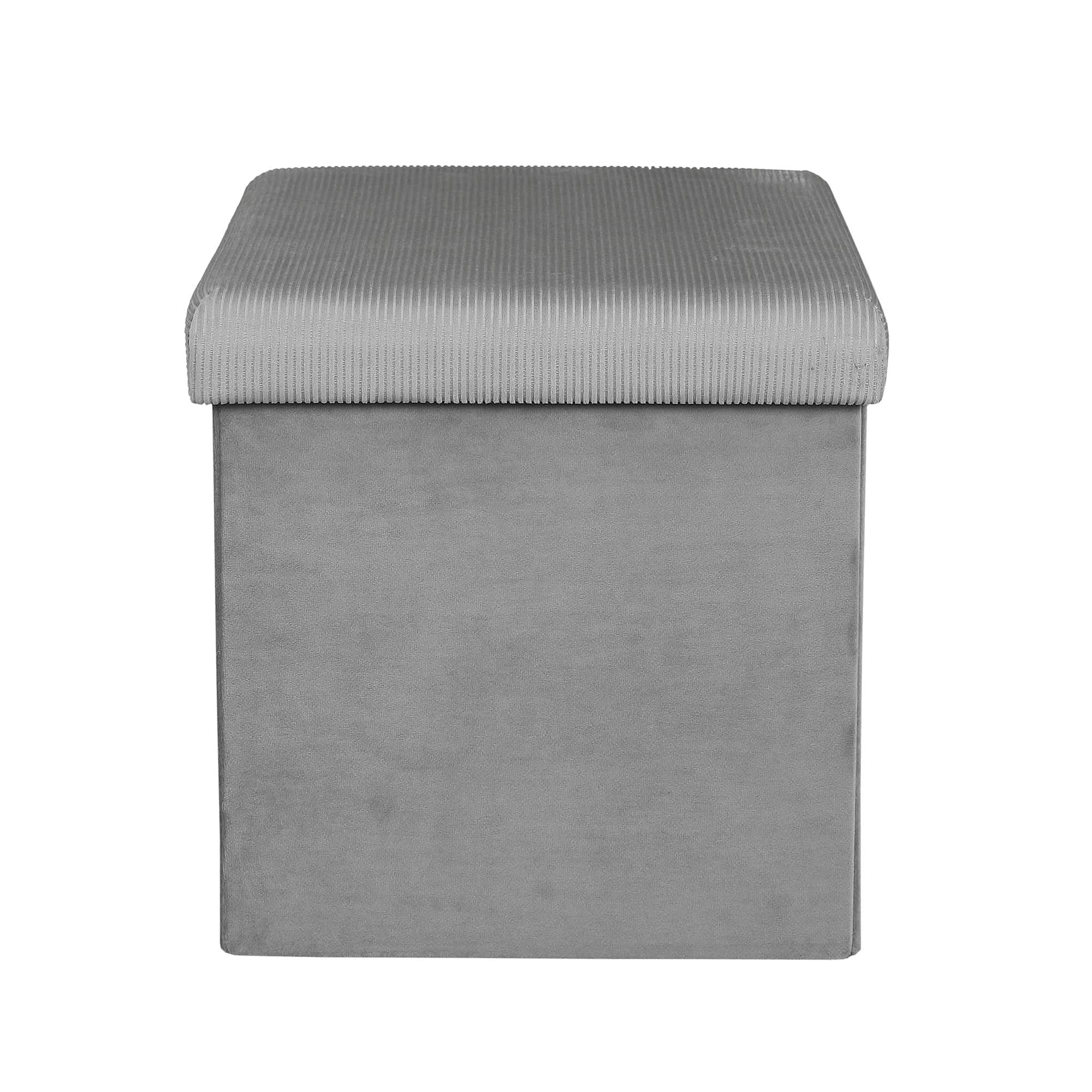 COFFRE POUF PLIABLE VELOURS COTELE GIULIA GRIS - Image 3