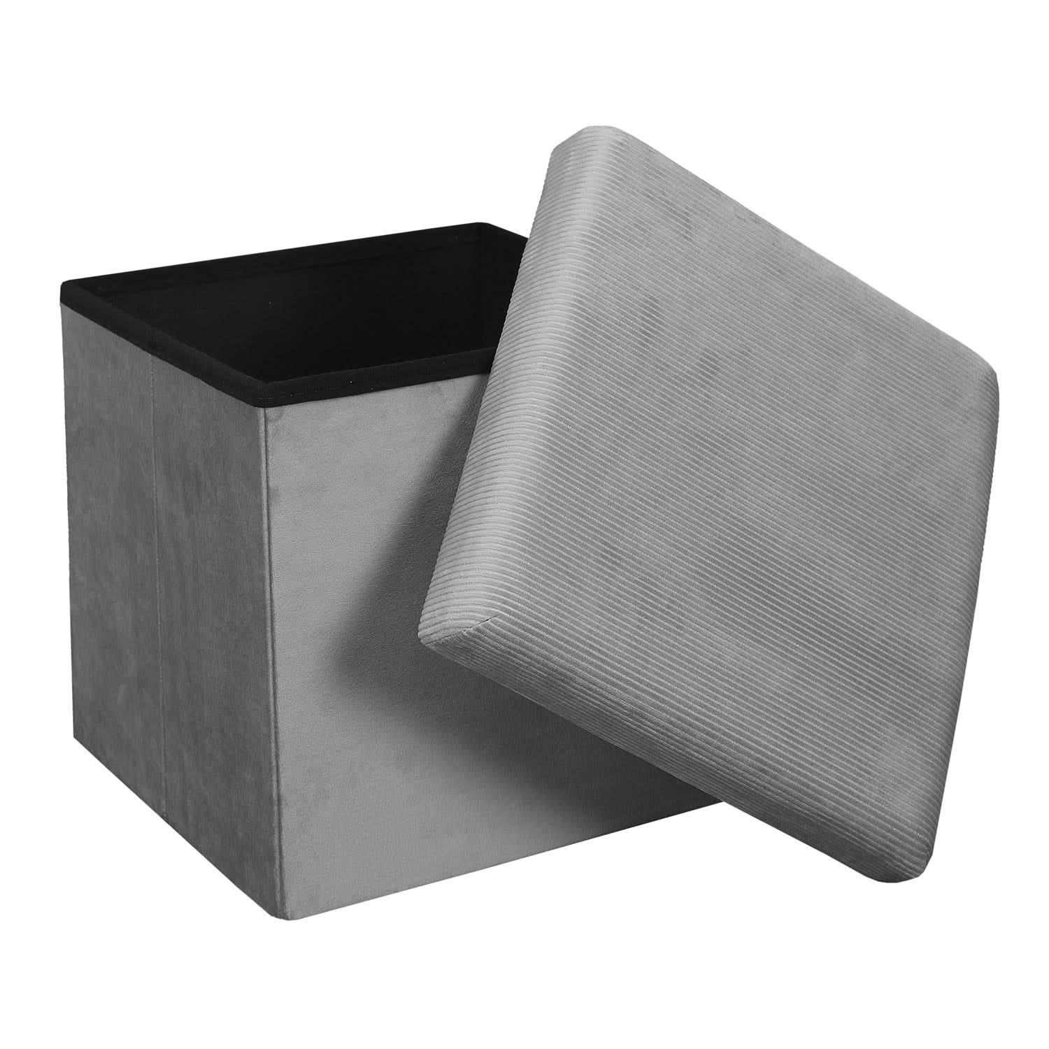 COFFRE POUF PLIABLE VELOURS COTELE GIULIA GRIS - Image 4