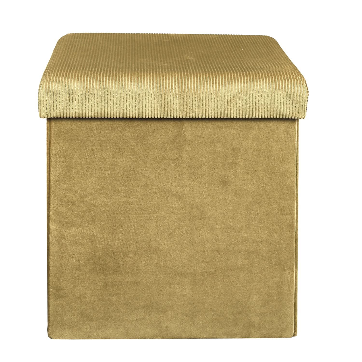 COFFRE POUF PLIABLE VELOURS COTELE GIULIA JAUNE - Image 3