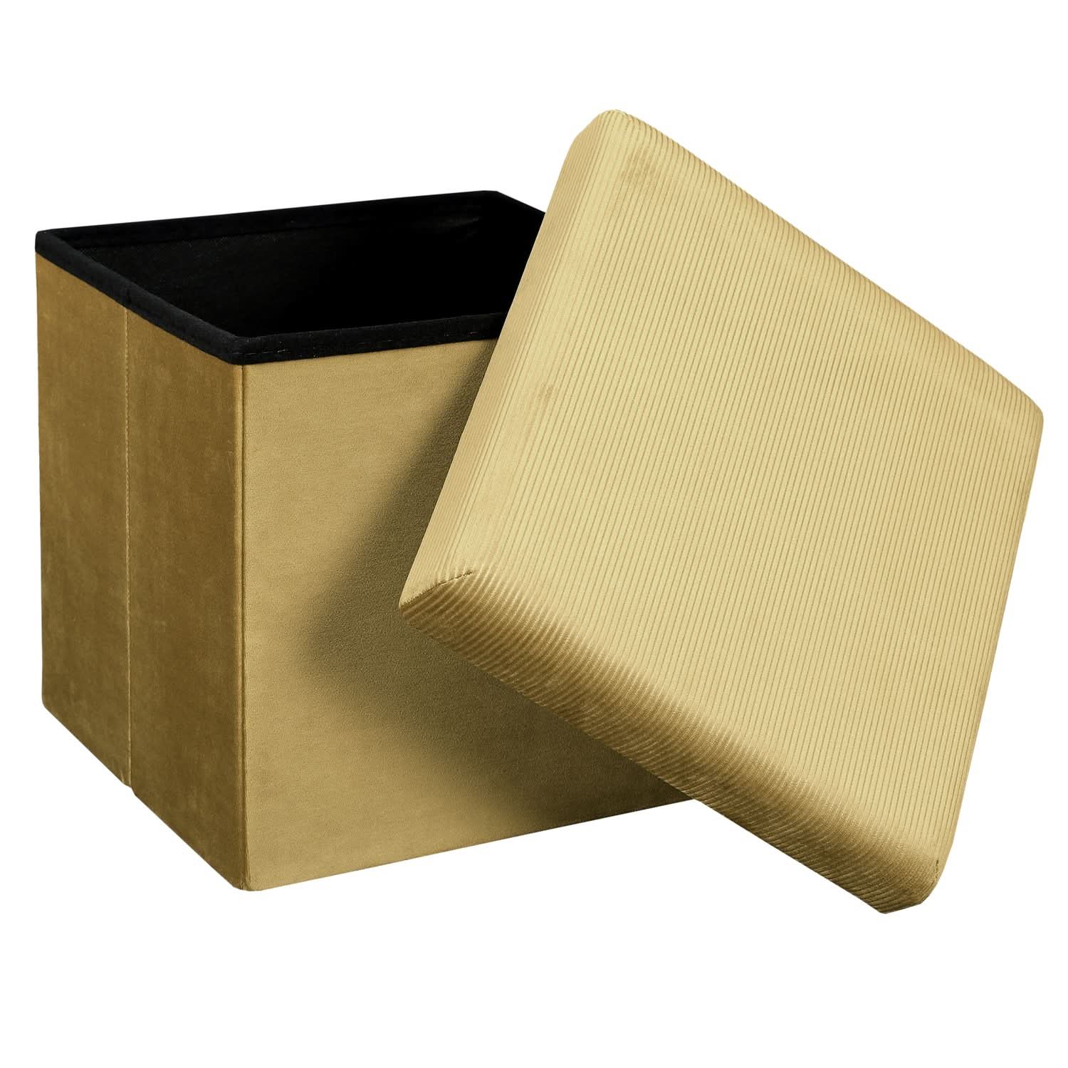 COFFRE POUF PLIABLE VELOURS COTELE GIULIA JAUNE - Image 4