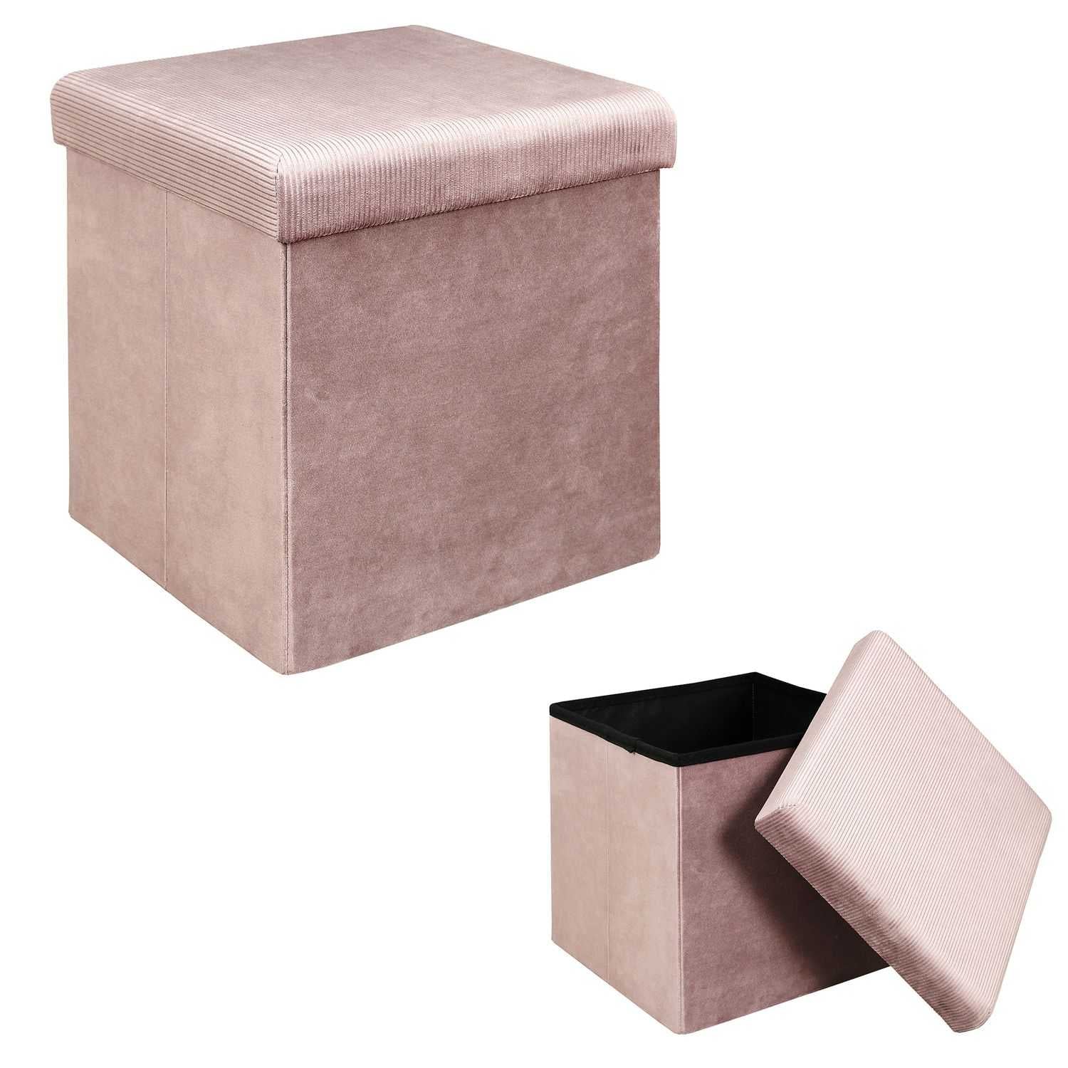 COFFRE POUF PLIABLE VELOURS COTELE GIULIA ROSE - Image 2