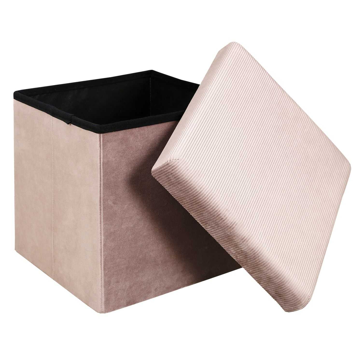 COFFRE POUF PLIABLE VELOURS COTELE GIULIA ROSE - Image 3