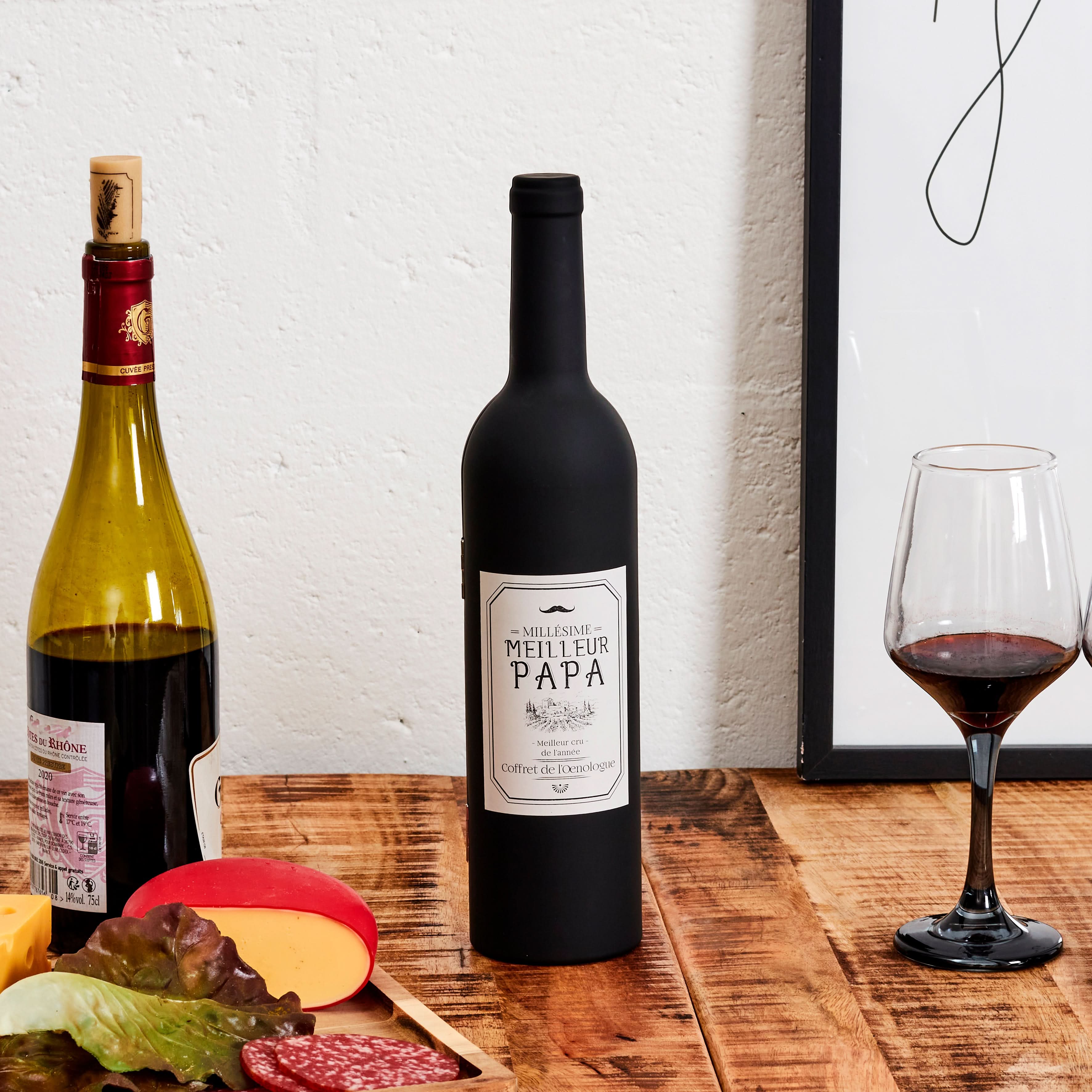 COFFRET BOUTEILLE 5 ACCESSOIRES VIN MEILLEUR PAPA
