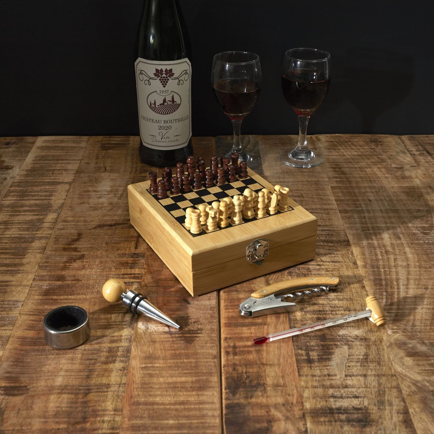 COFFRET VIN ET JEU ECHECS BAMBOU - Image 2