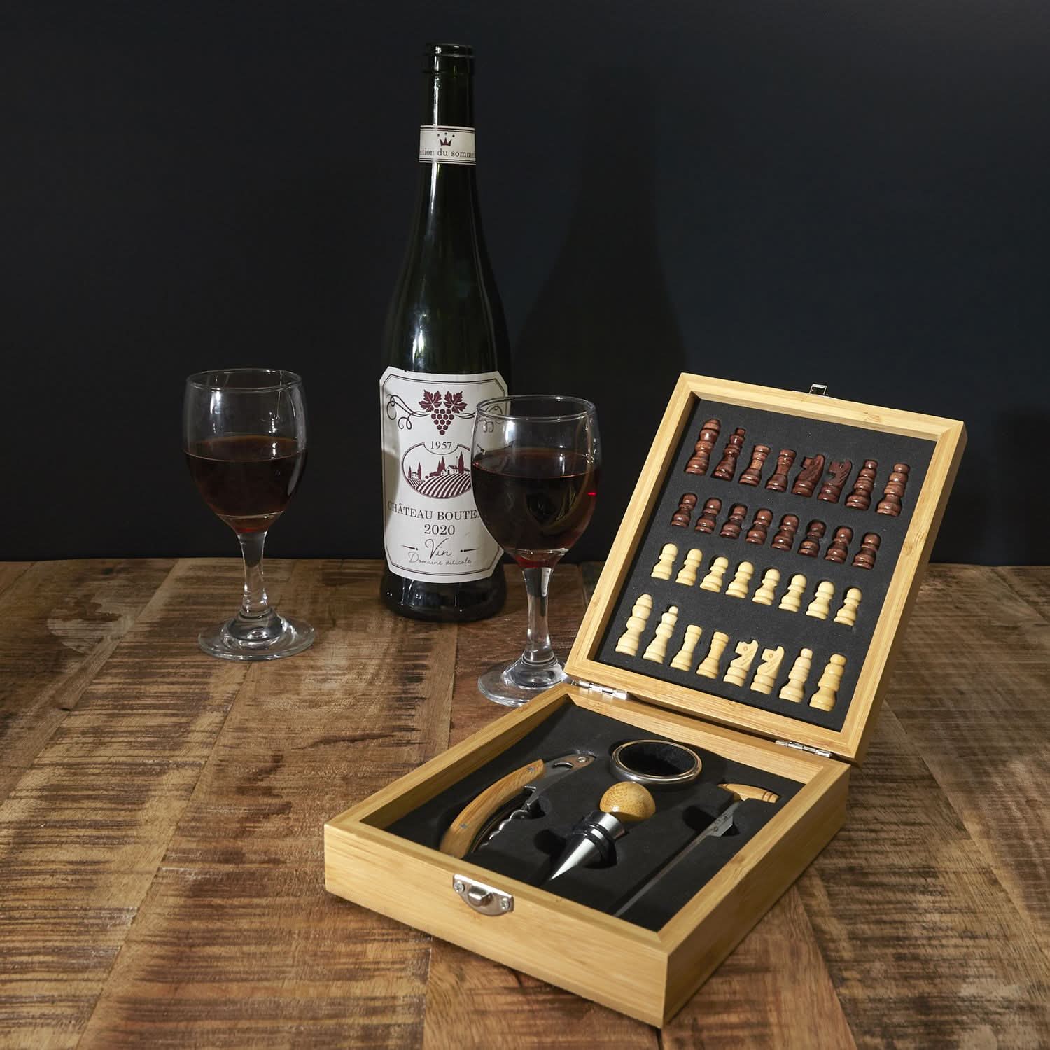 COFFRET VIN ET JEU ECHECS BAMBOU - Image 4
