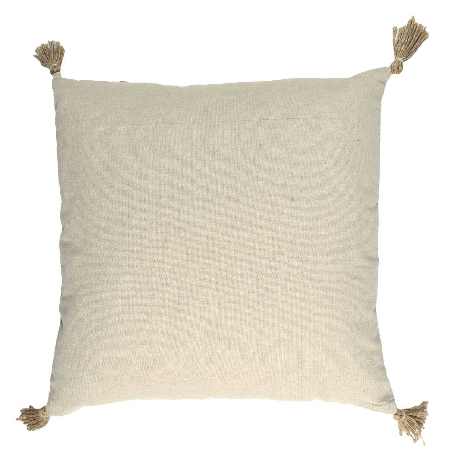 COUSSIN BEIGE ET BLANC A POMPONS 40X40CM - Image 3