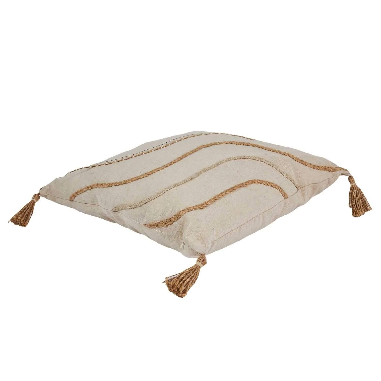COUSSIN BEIGE ET BLANC A POMPONS 40X40CM - Image 5