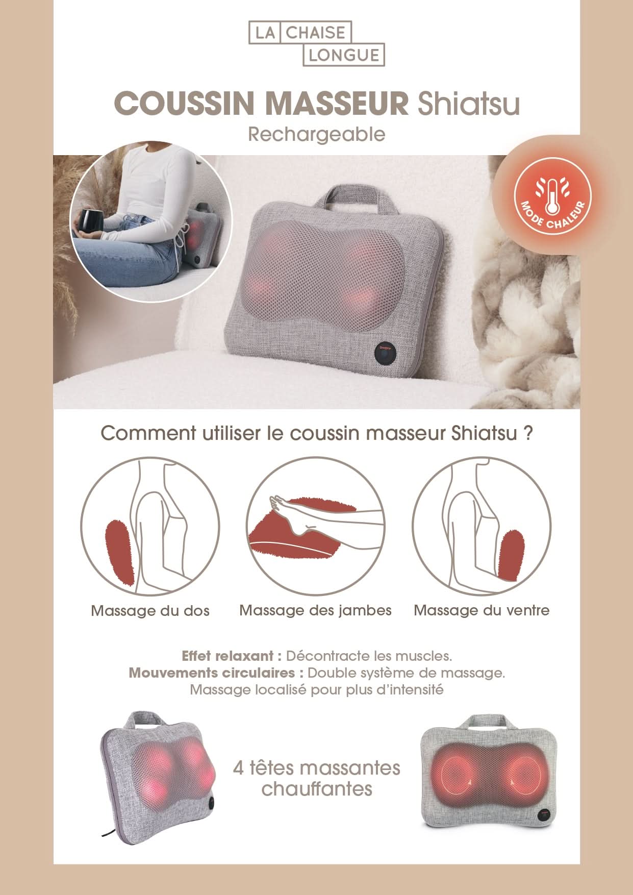 COUSSIN MASSEUR SHIATSU RECHARGEABLE - Image 7
