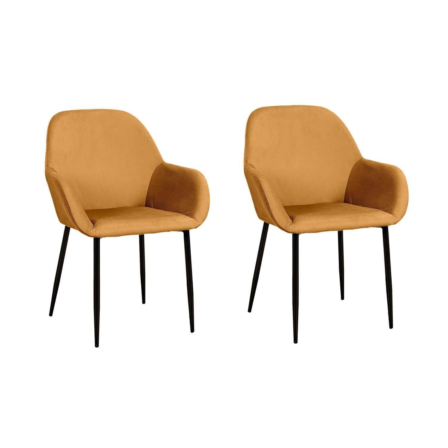 FAUTEUIL GIULIA JAUNE MOUTARDE VELOURS COTELE - Lot de 2 - Image 2