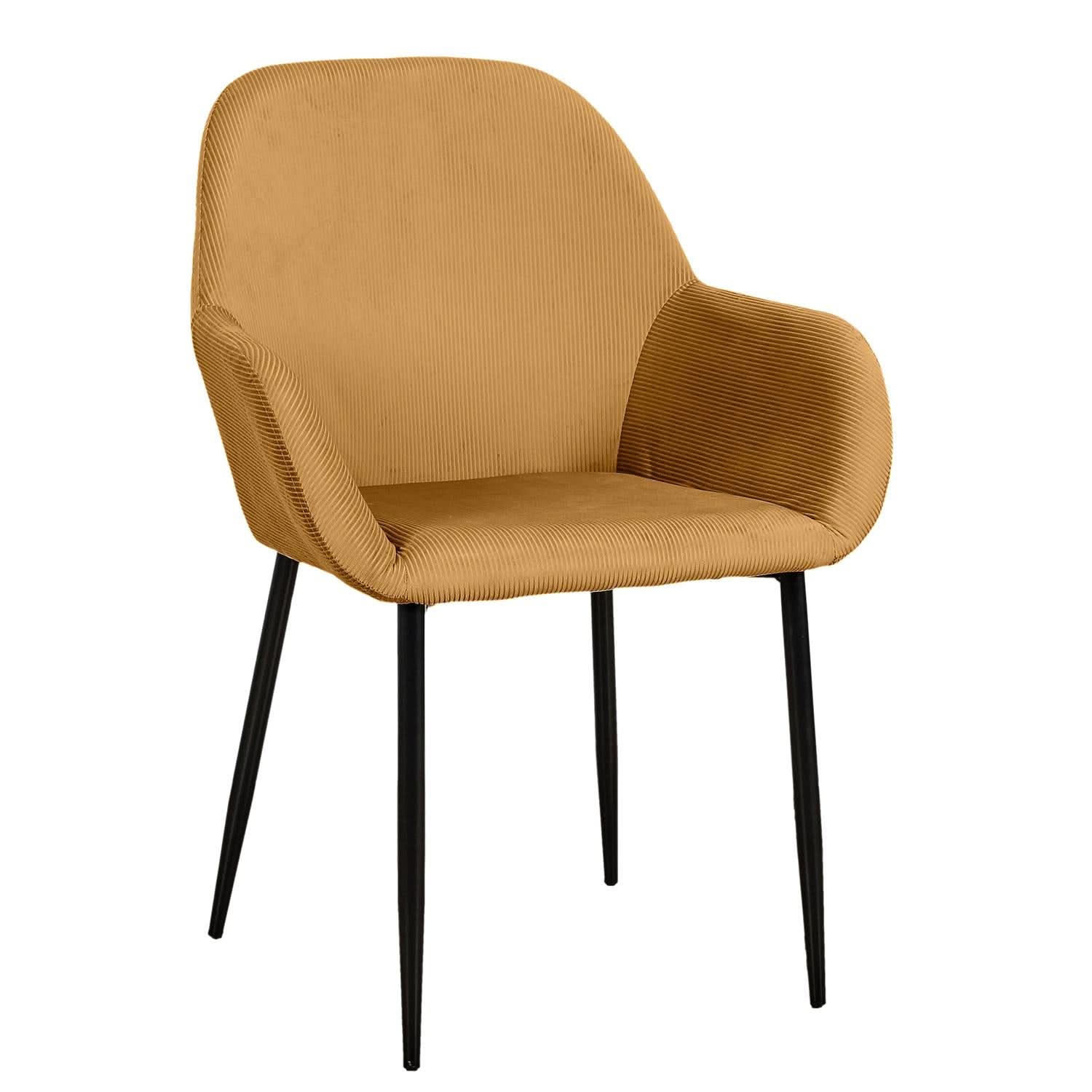 FAUTEUIL GIULIA JAUNE MOUTARDE VELOURS COTELE - Lot de 2 - Image 3