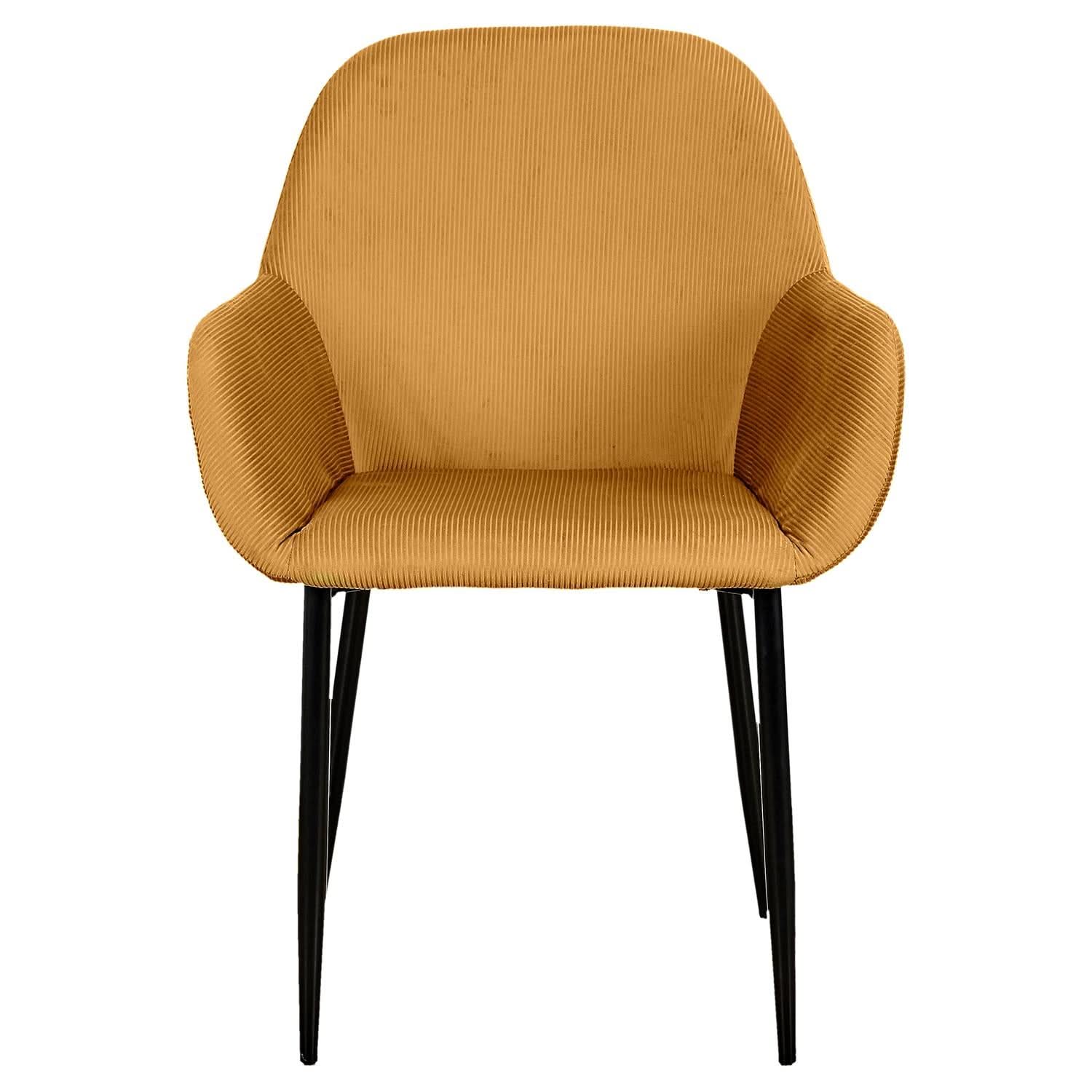 FAUTEUIL GIULIA JAUNE MOUTARDE VELOURS COTELE - Lot de 2 - Image 4