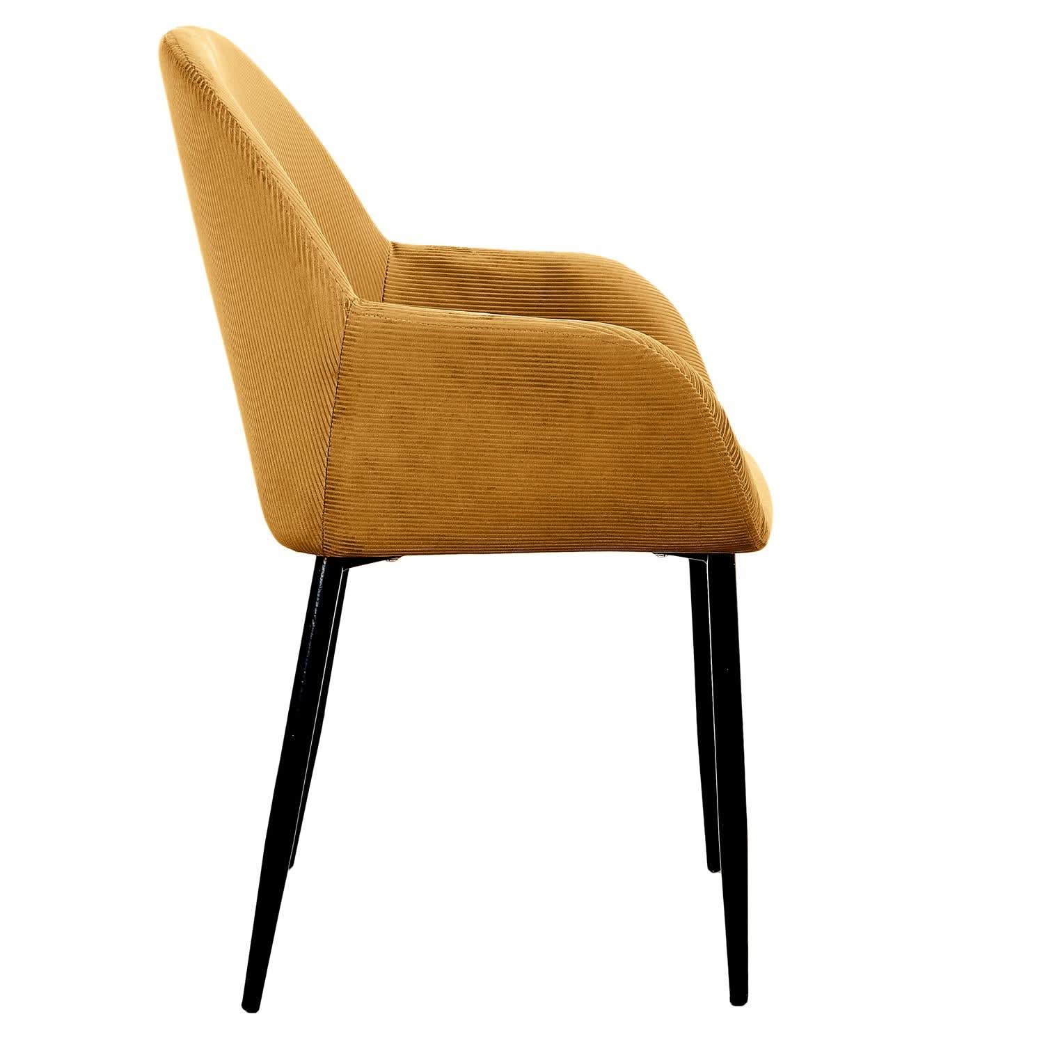 FAUTEUIL GIULIA JAUNE MOUTARDE VELOURS COTELE - Lot de 2 - Image 5