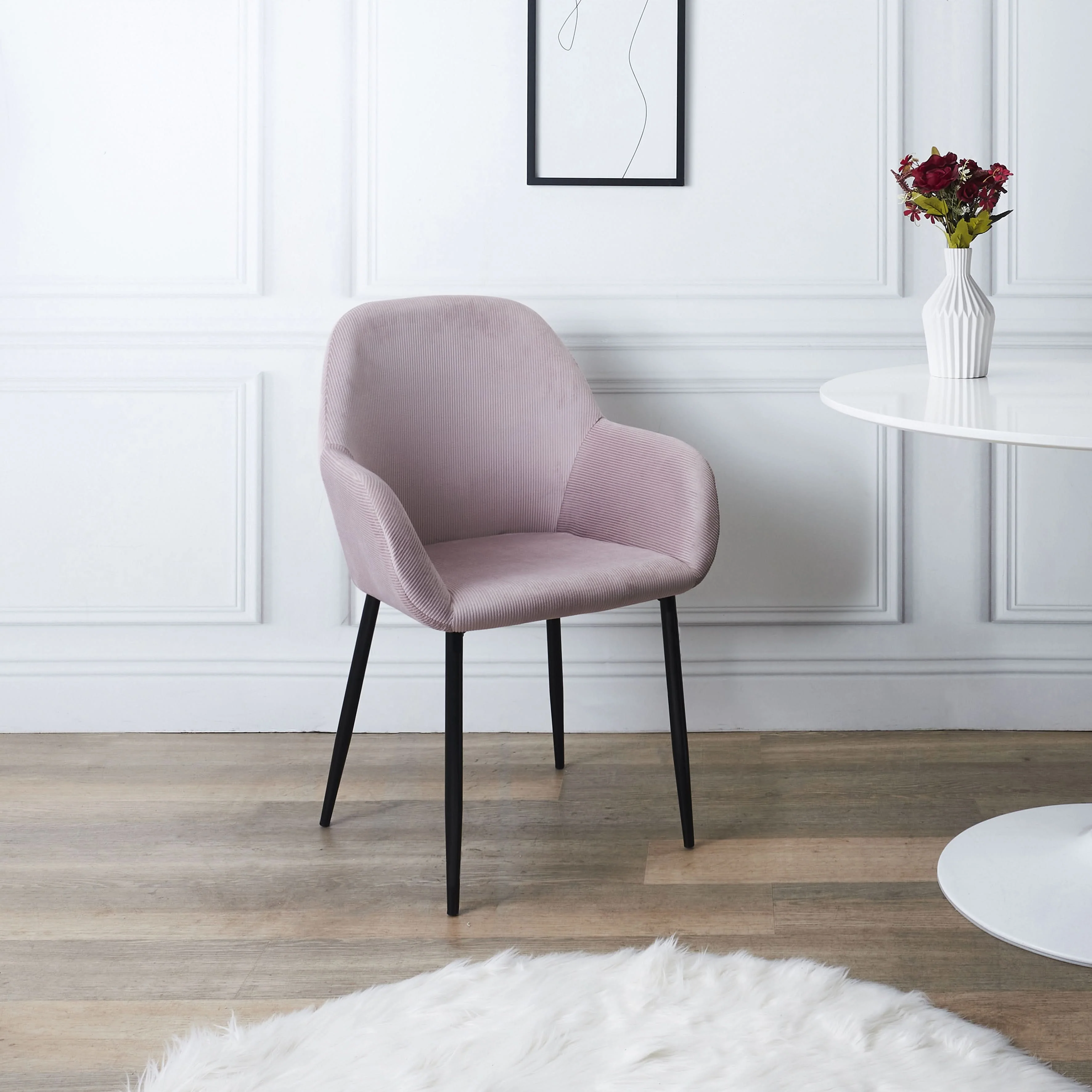 FAUTEUIL GIULIA ROSE VELOURS COTELE - Lot de 2 - Image 7