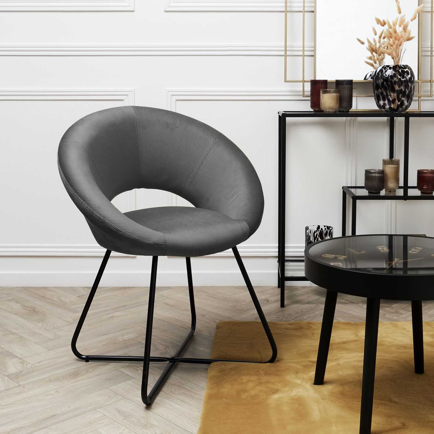 FAUTEUIL ROND VELOURS COTELE GIULIA GRIS - Image 2