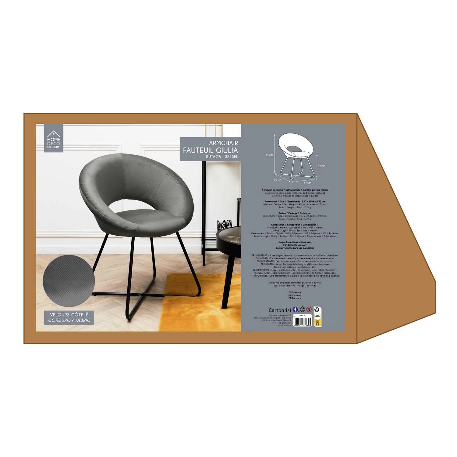 FAUTEUIL ROND VELOURS COTELE GIULIA GRIS - Image 7