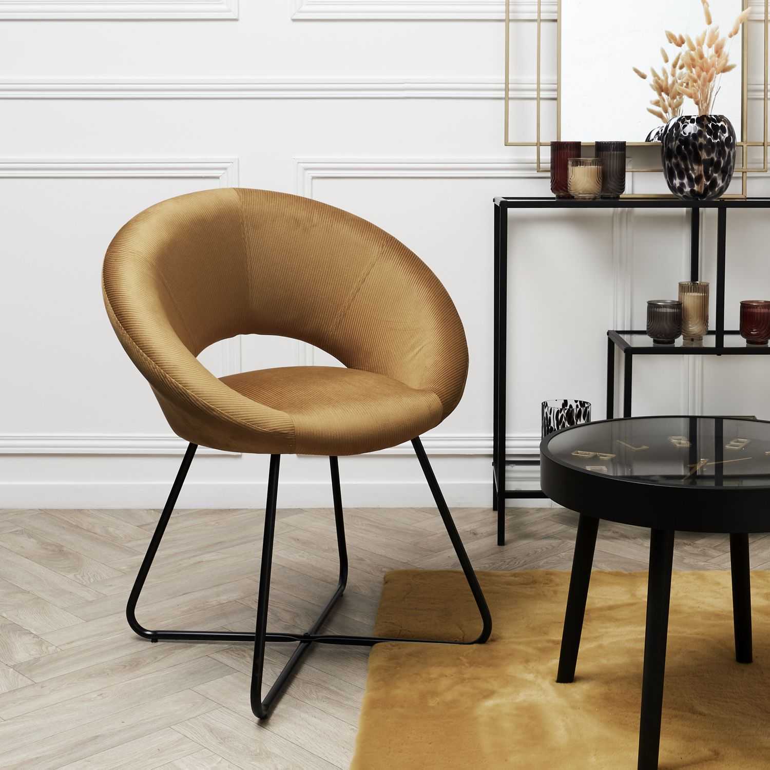 FAUTEUIL ROND VELOURS COTELE GIULIA JAUNE - Image 2