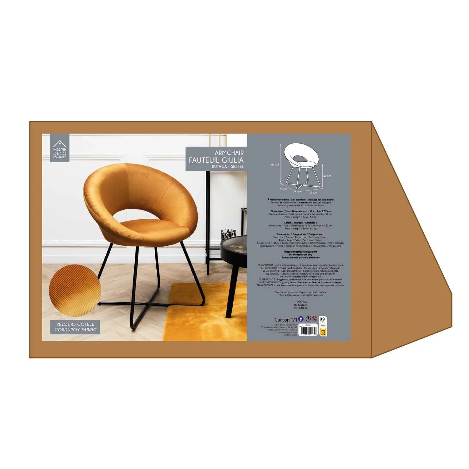 FAUTEUIL ROND VELOURS COTELE GIULIA JAUNE - Image 4