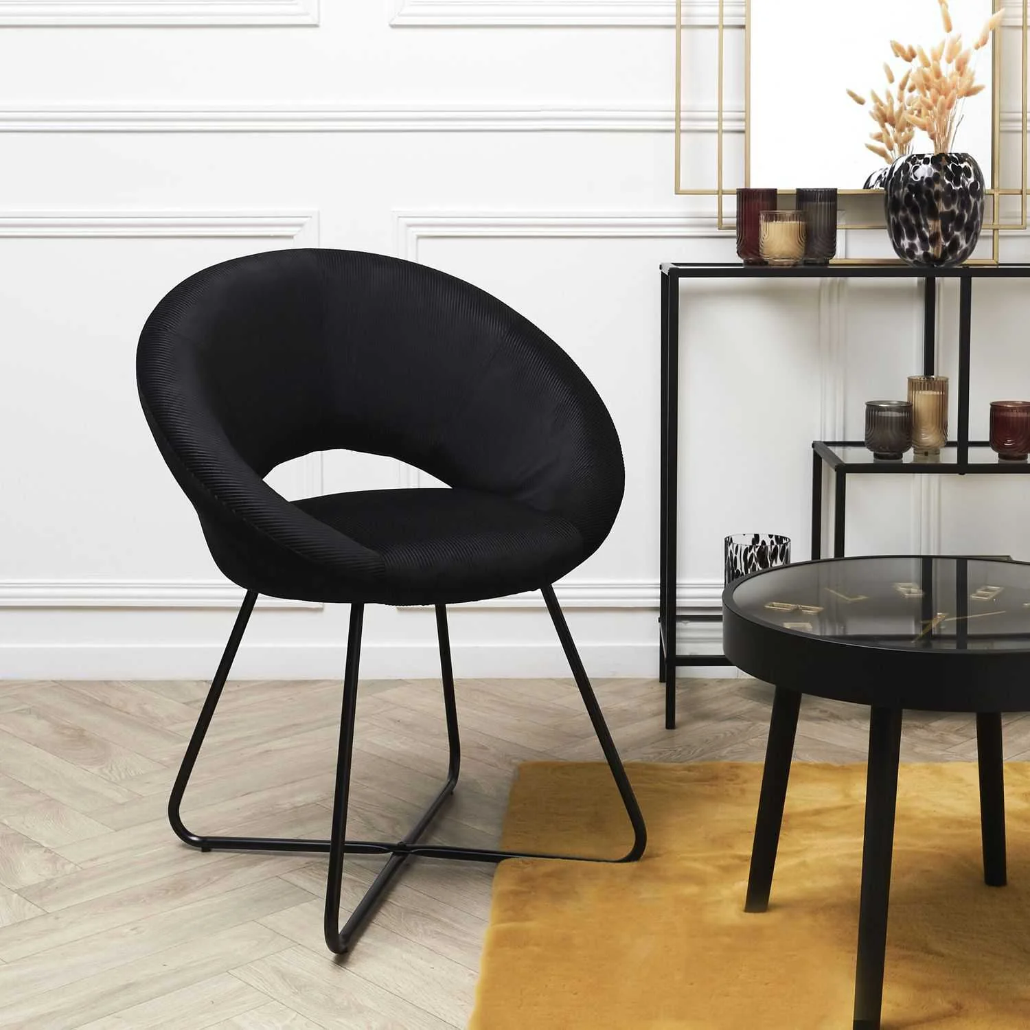 FAUTEUIL ROND VELOURS COTELE GIULIA NOIR - Image 2