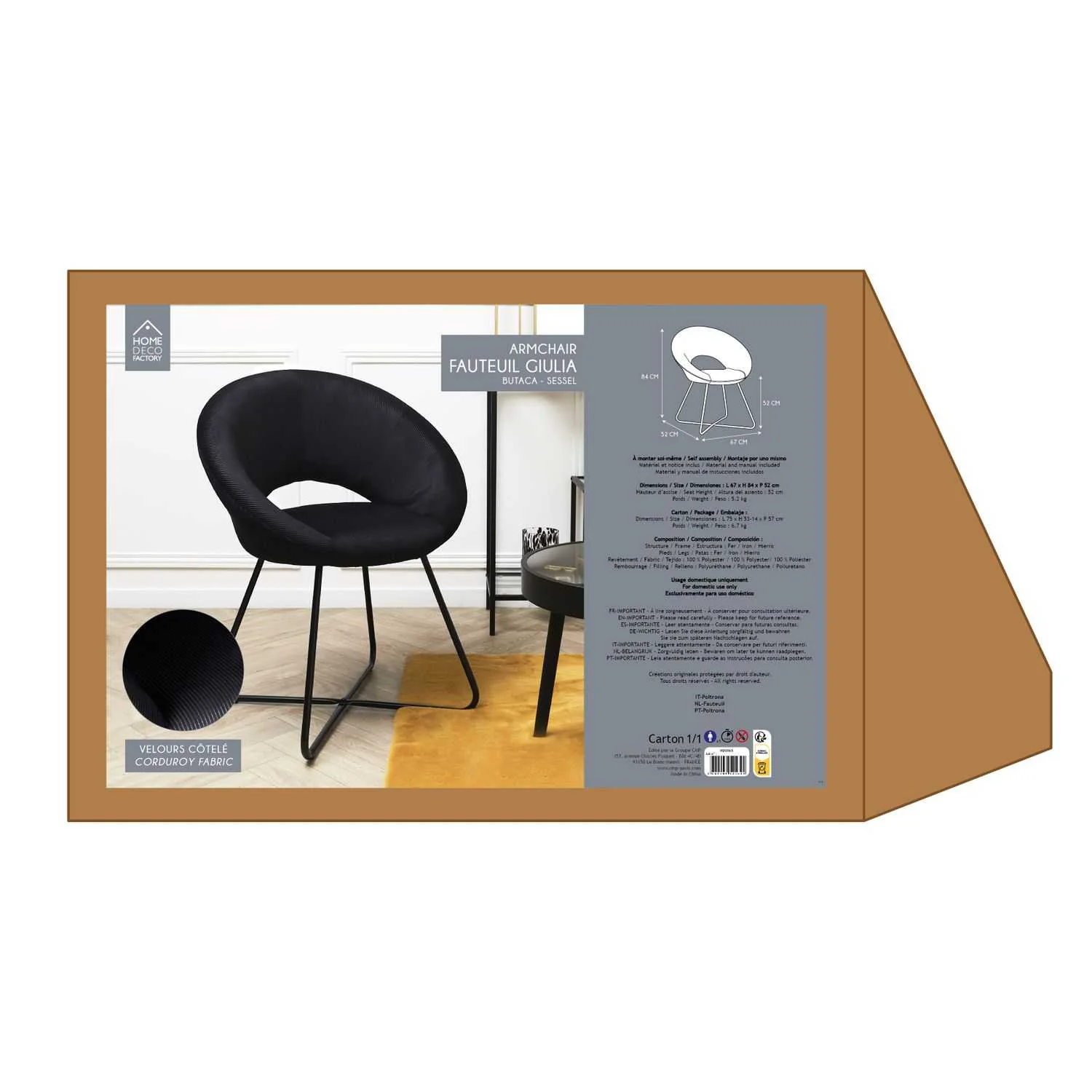 FAUTEUIL ROND VELOURS COTELE GIULIA NOIR - Image 4