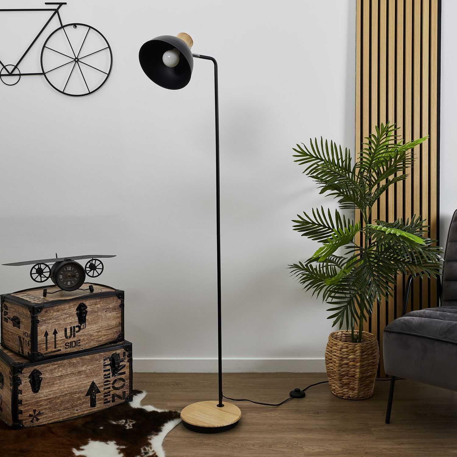 LAMPADAIRE METAL NOIRE BOIS - Image 2