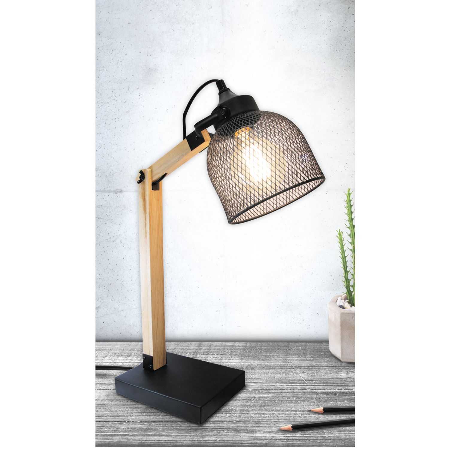 LAMPE A POSER GRILLE METAL NOIR BOIS - Image 2