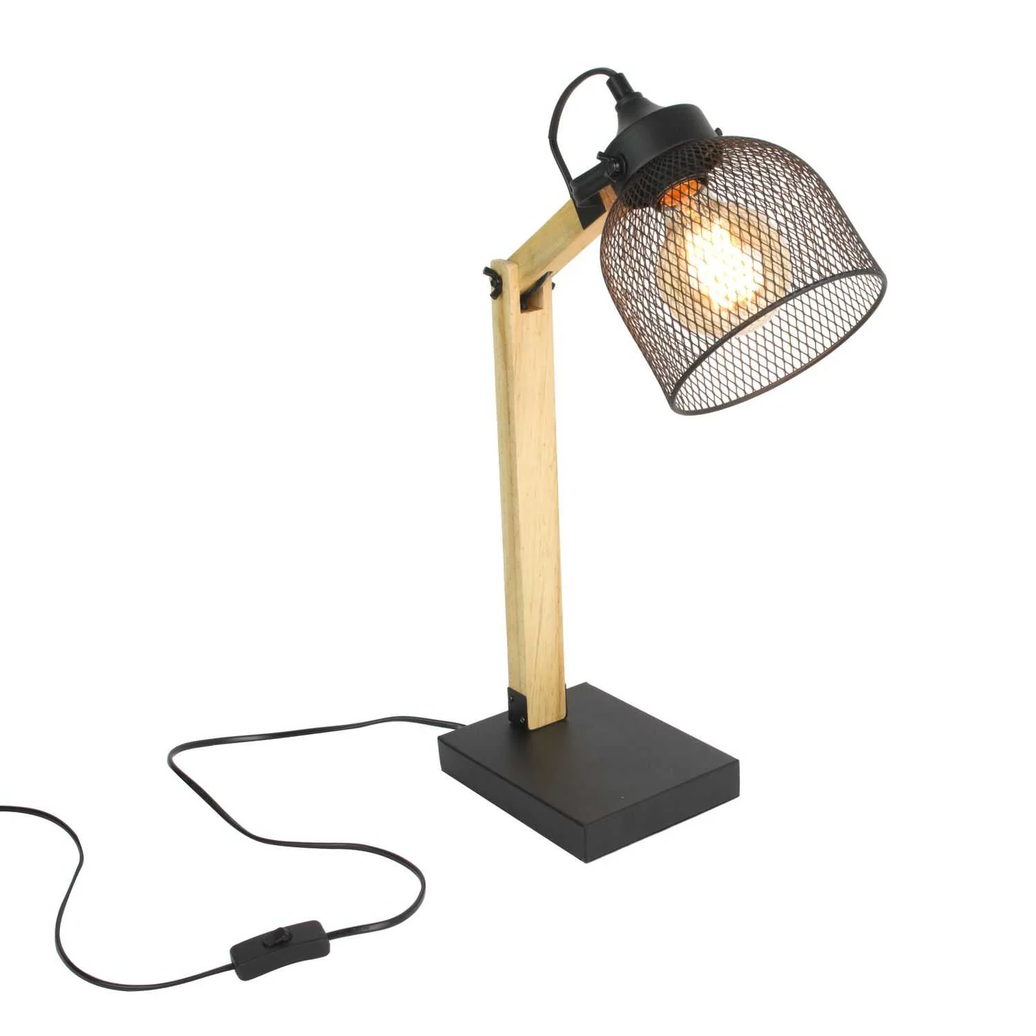 LAMPE A POSER GRILLE METAL NOIR BOIS - Image 3