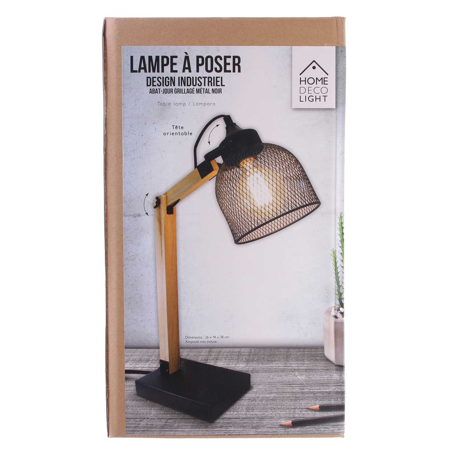 LAMPE A POSER GRILLE METAL NOIR BOIS - Image 4