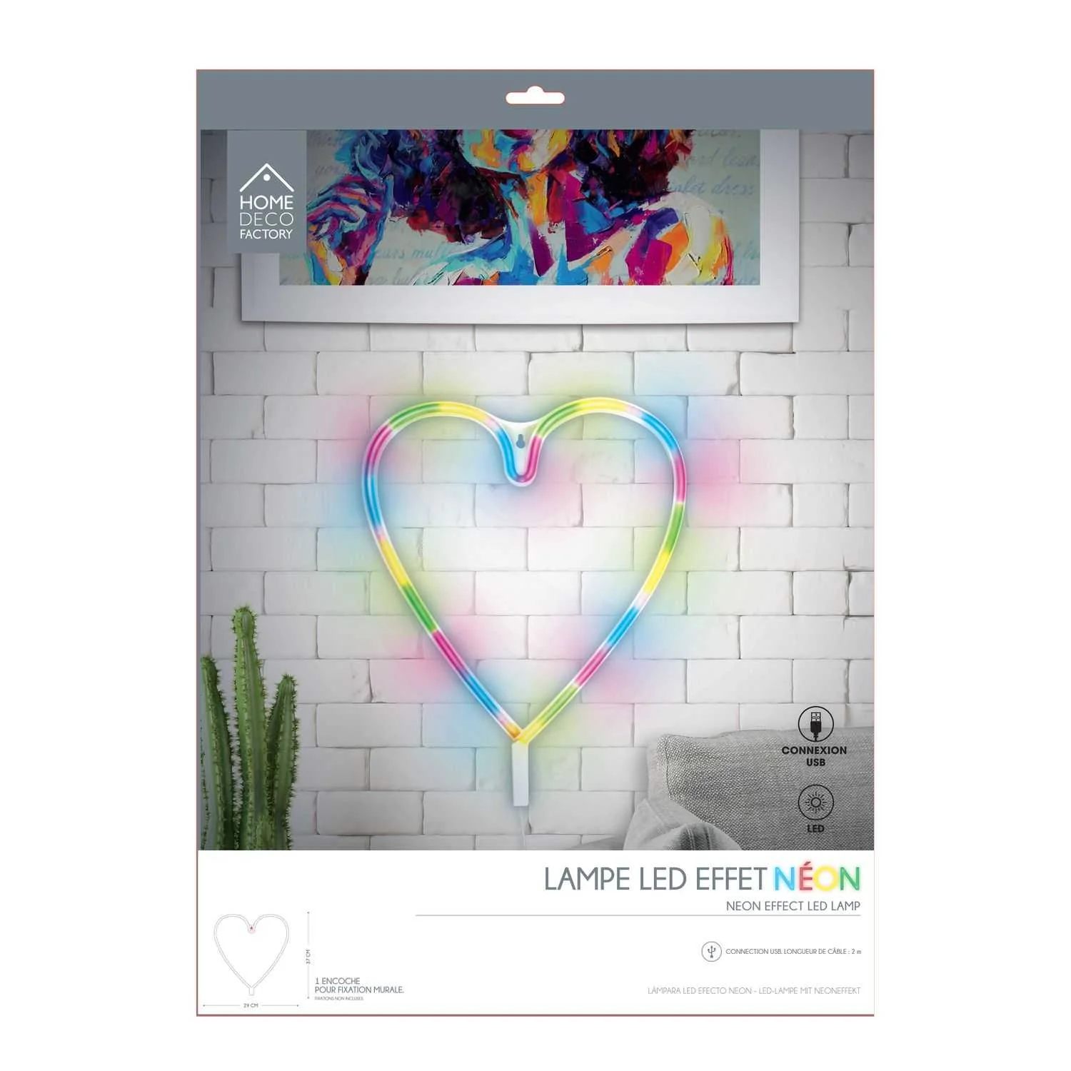 LAMPE LED EFFET NEON COEUR ARC EN CIEL USB - Image 4