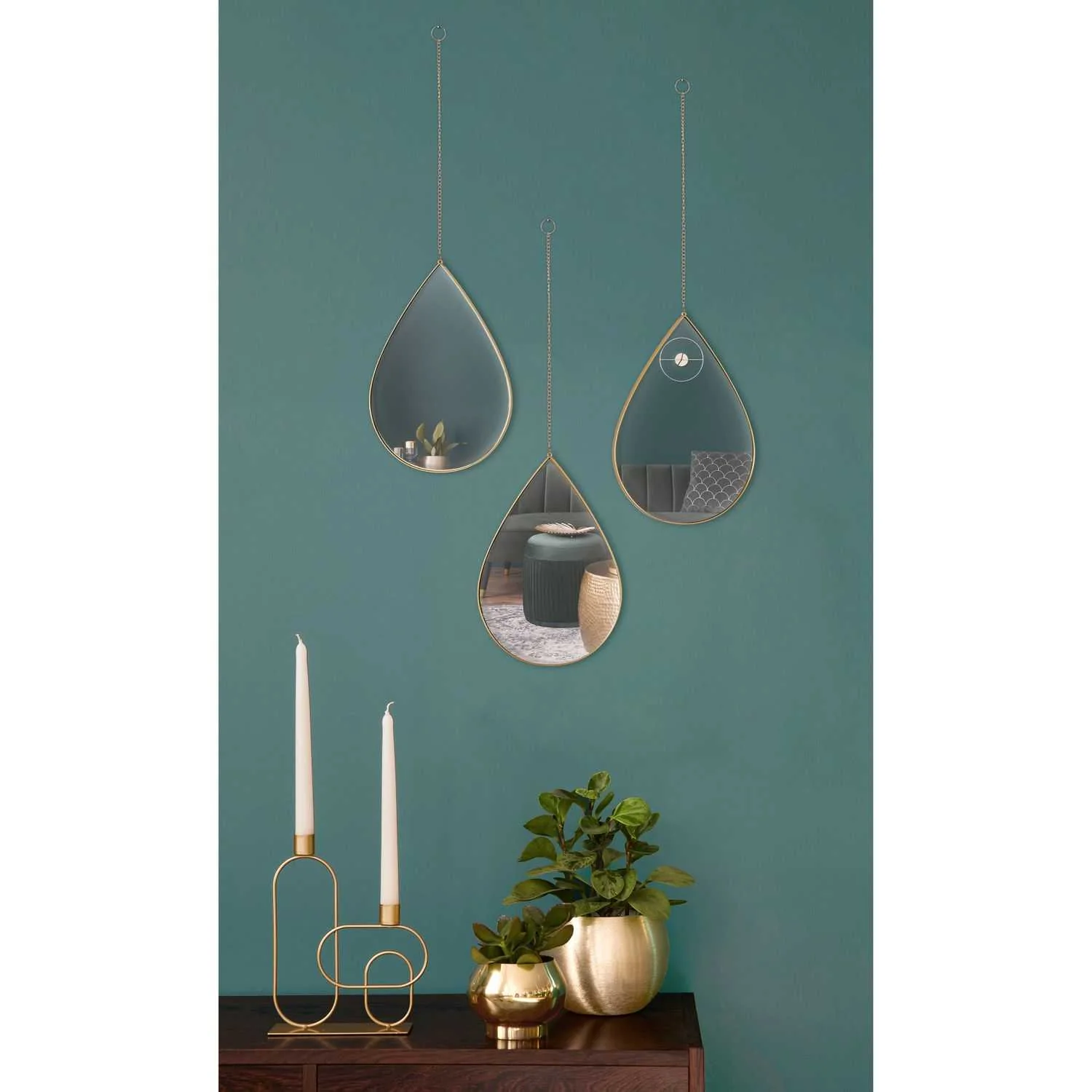 MIROIR DECO GOUTTE SUSPENDU DORE SIXTE -  LOT DE 3 - Image 2
