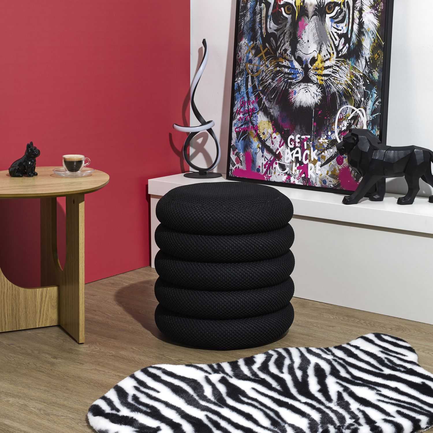 POUF RANGEMENT ATOME NOIR - Image 2