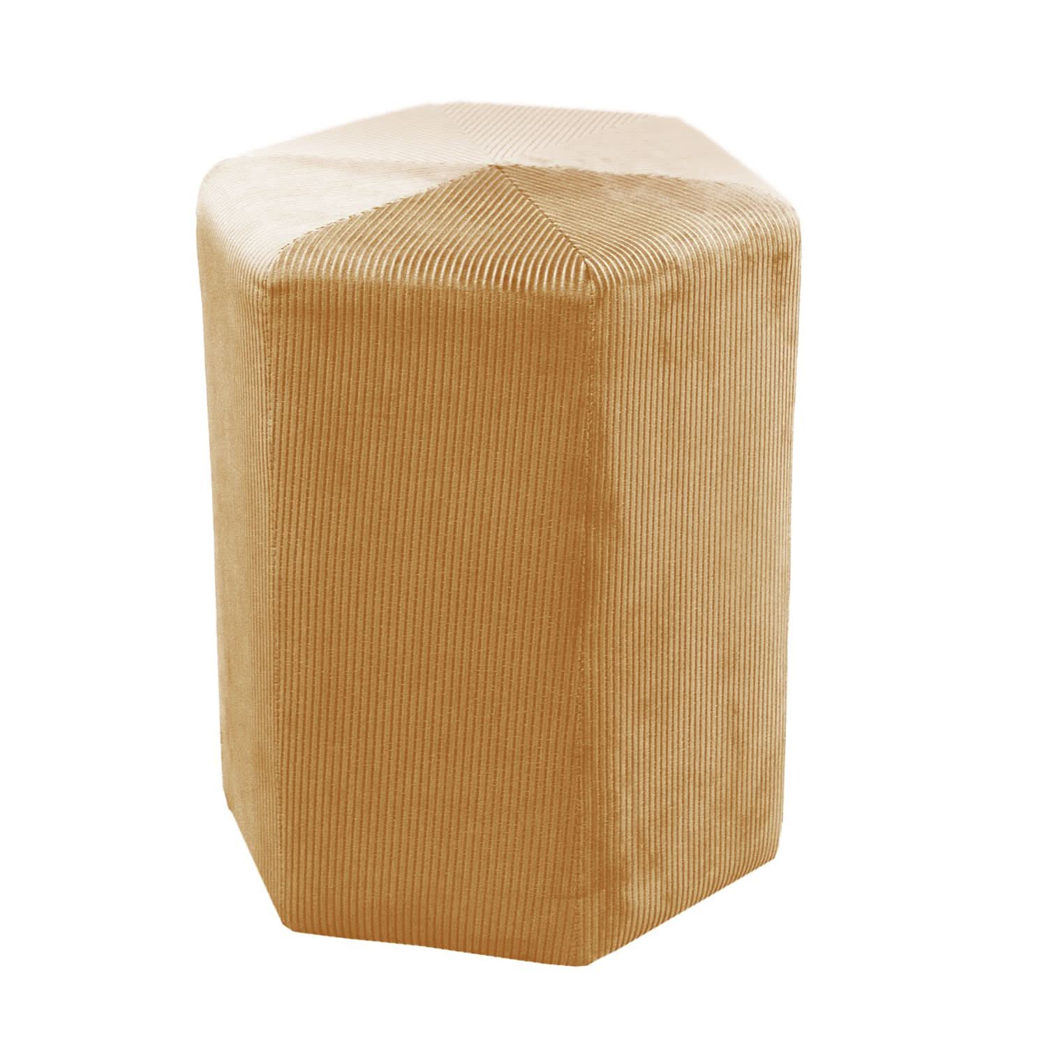 POUF VELOURS COTELE 35CM GIULIA JAUNE MOUTARDE - Image 3