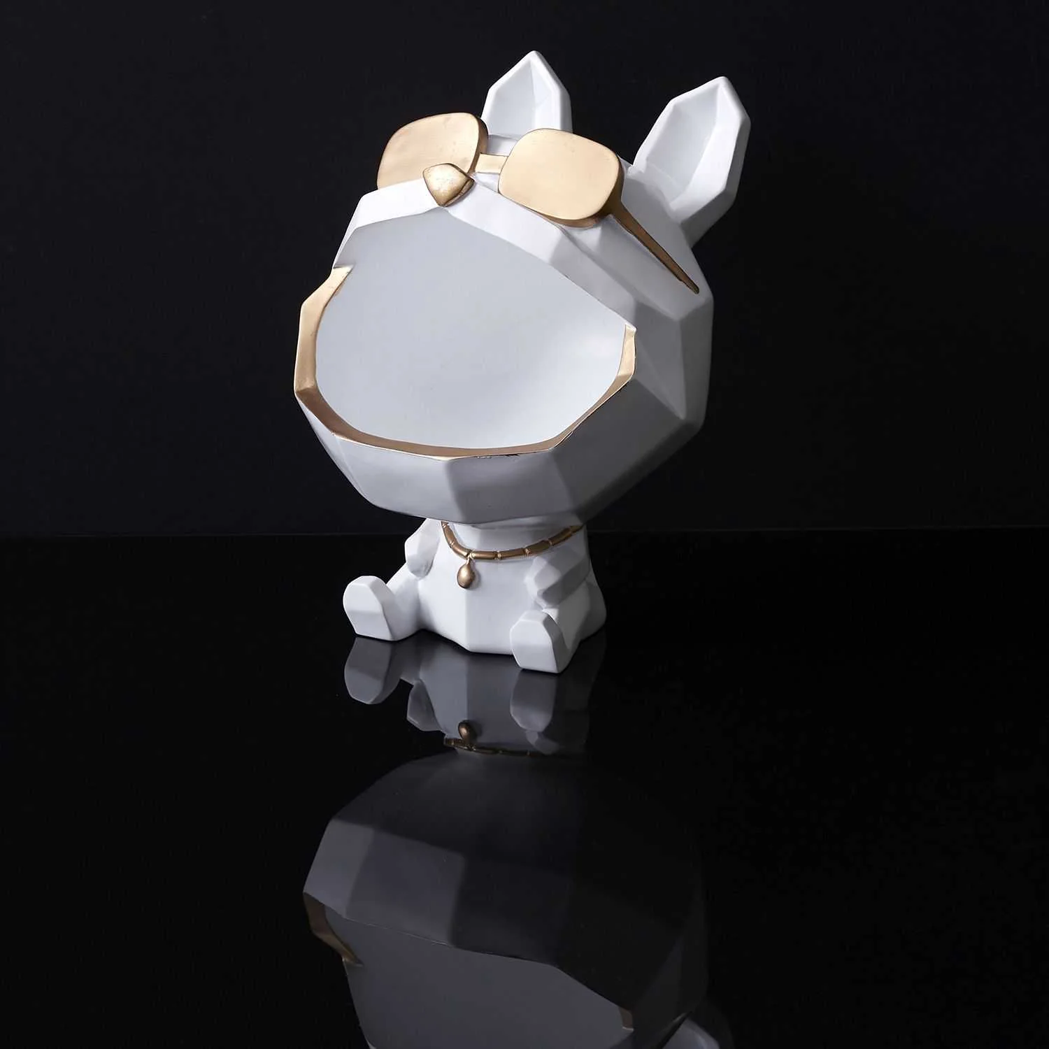 SCULPTURE CHIEN A LUNETTES BLANC VIDE POCHE - Image 2