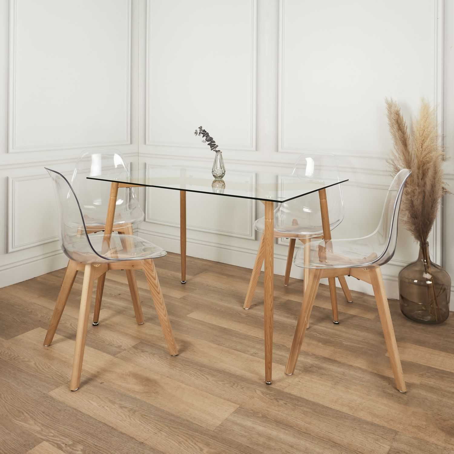 TABLE EN VERRE PIEDS METAL EFFET BOIS 75X115CM - Image 2