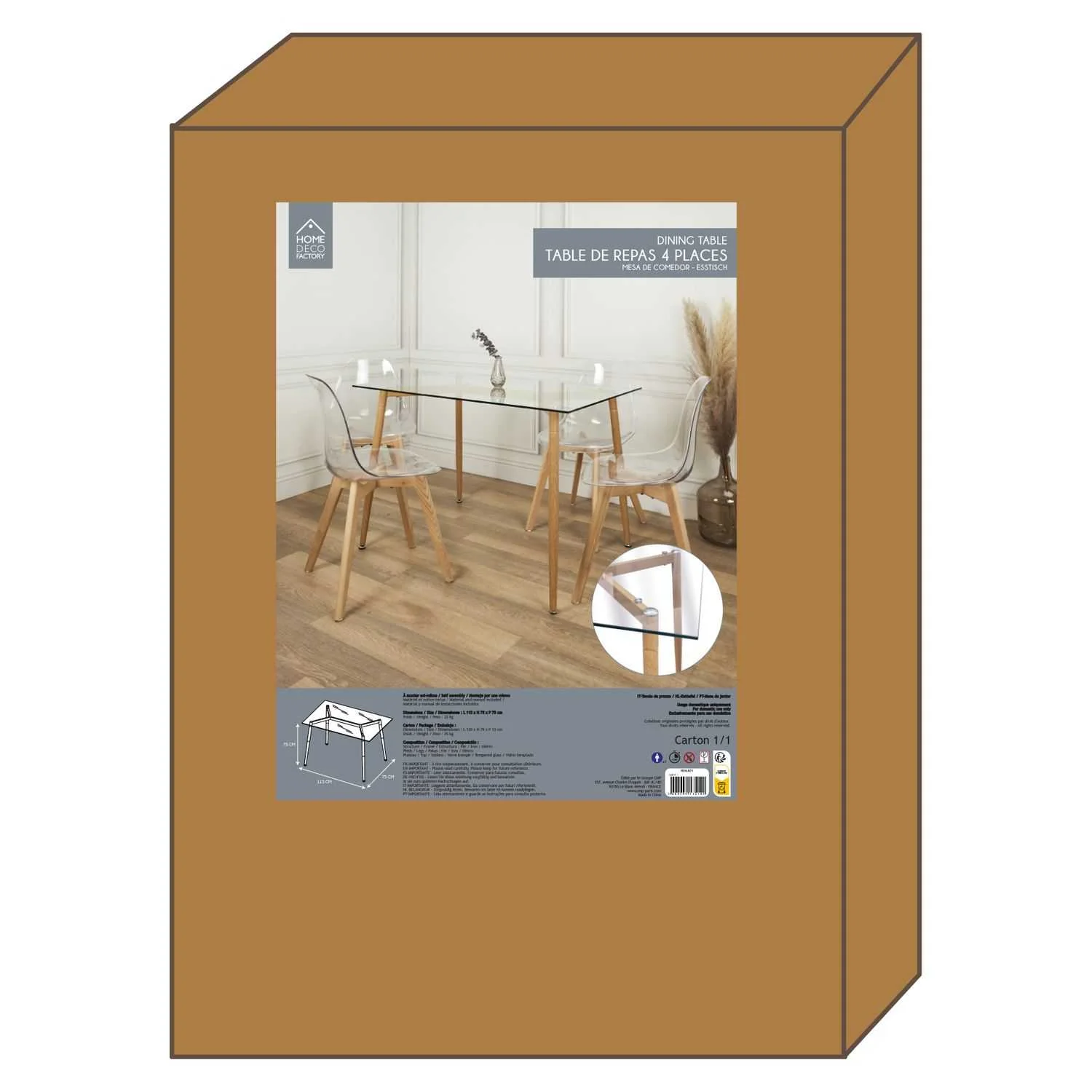 TABLE EN VERRE PIEDS METAL EFFET BOIS 75X115CM - Image 4