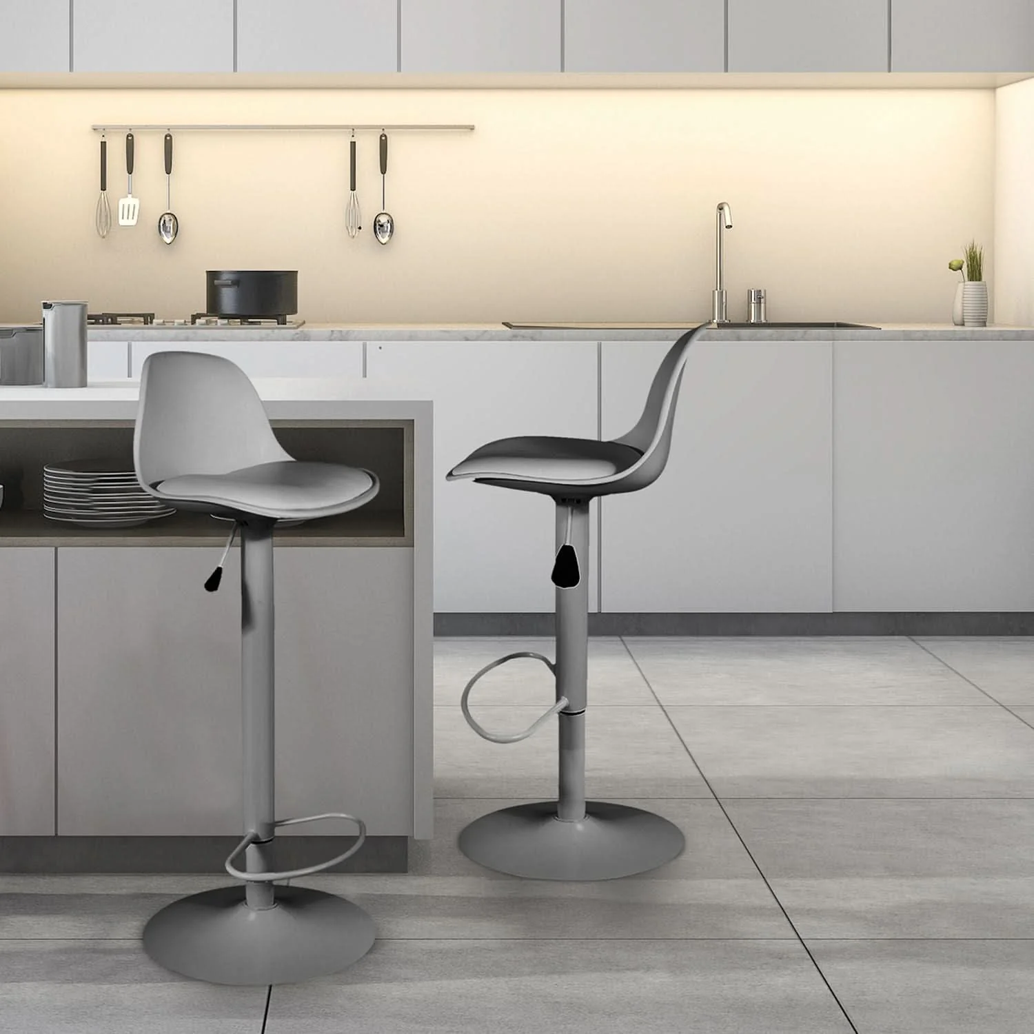 TABOURET DE BAR ISAK GRIS - Lot de 2
